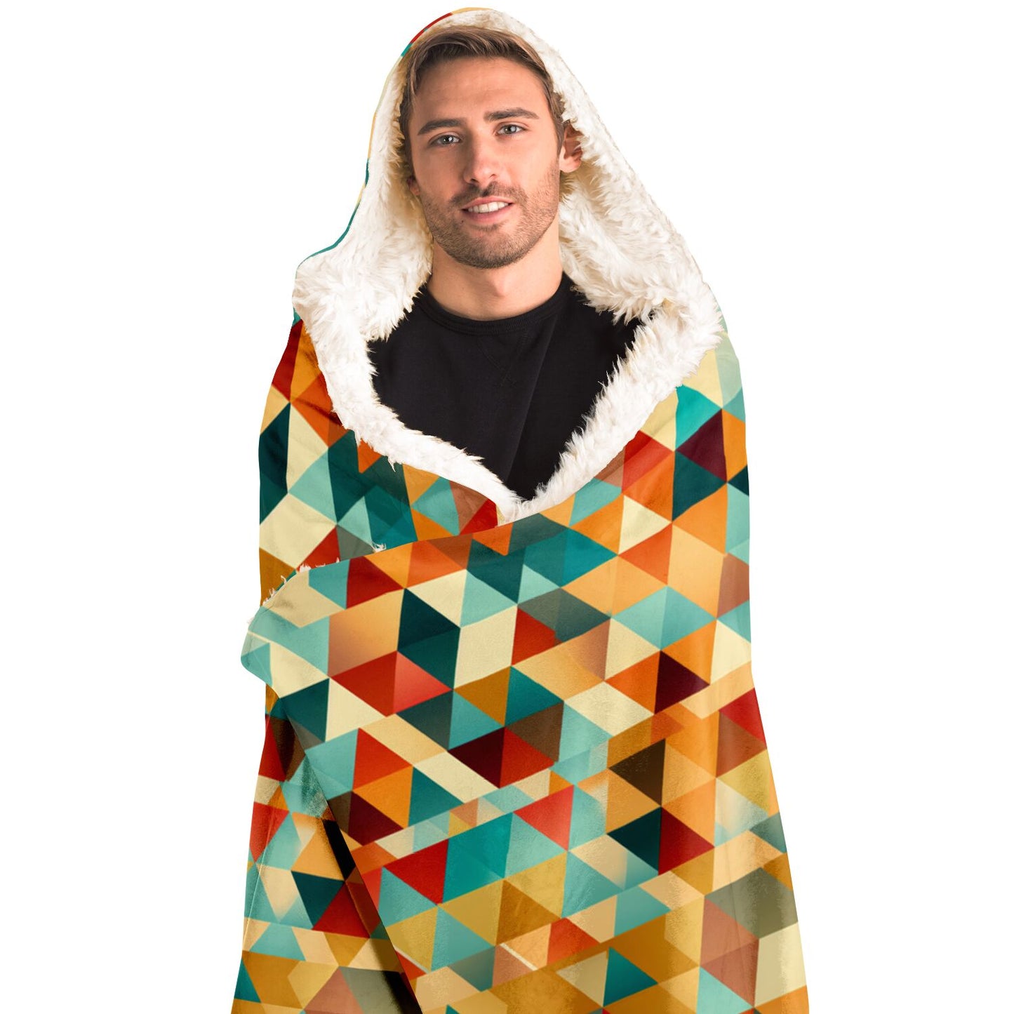 Retro Geometric Triangles Hooded Blanket