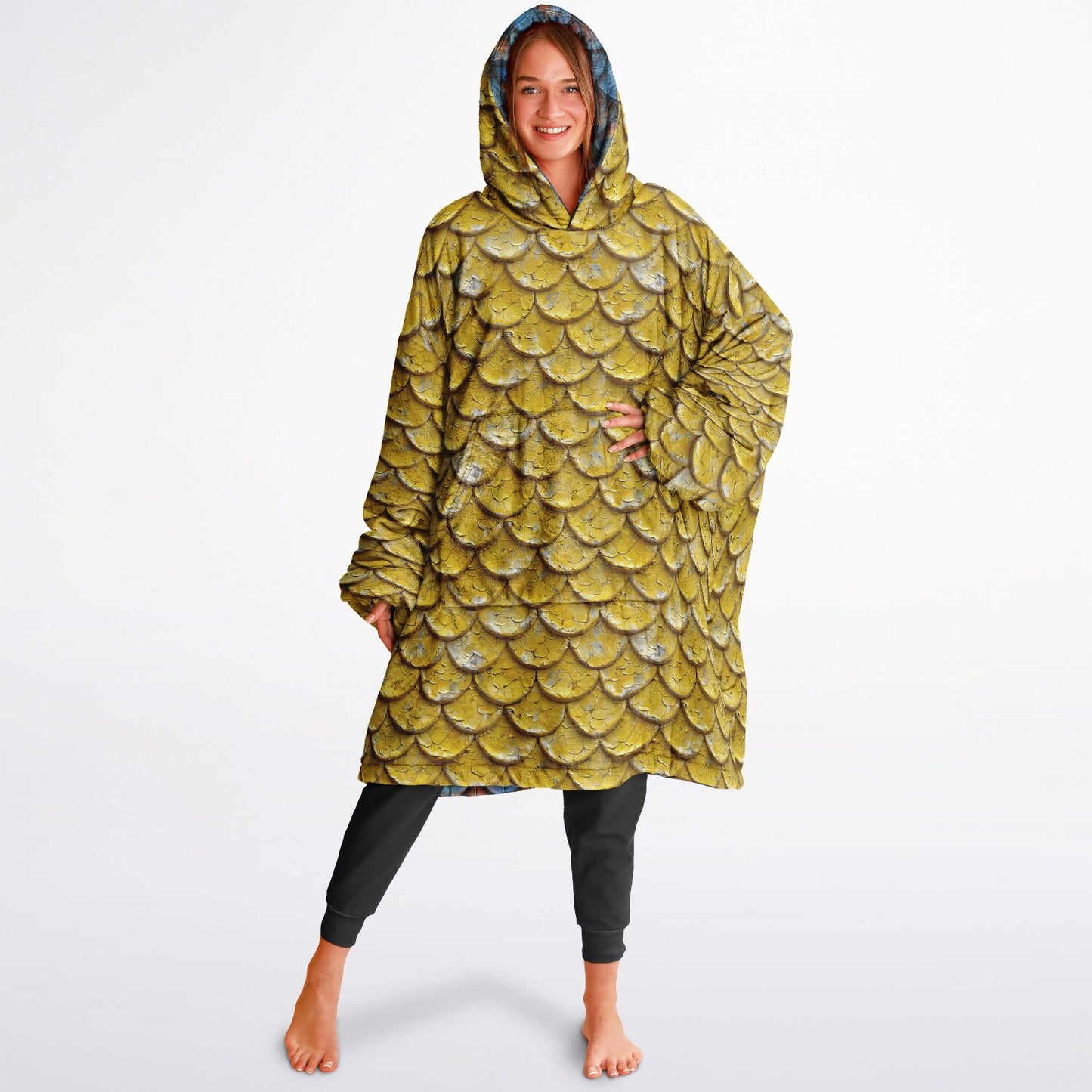 Reversible Snug Hoodie - Golden Scales and Deep Sea Scales Designs - AOP