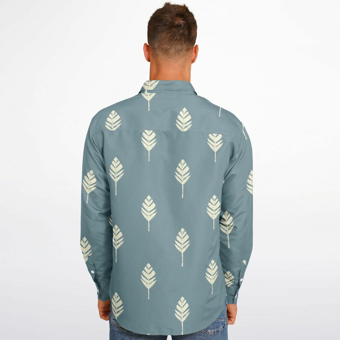 Leaf Pattern Long Sleeve Button Down Shirt