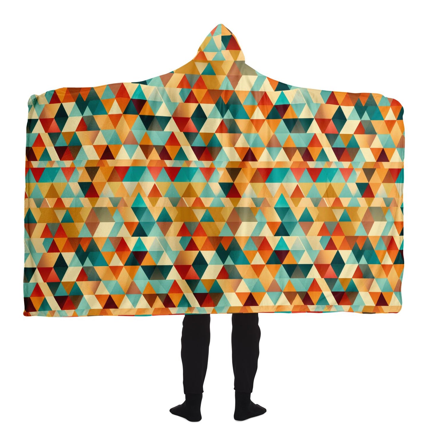 Retro Geometric Triangles Hooded Blanket