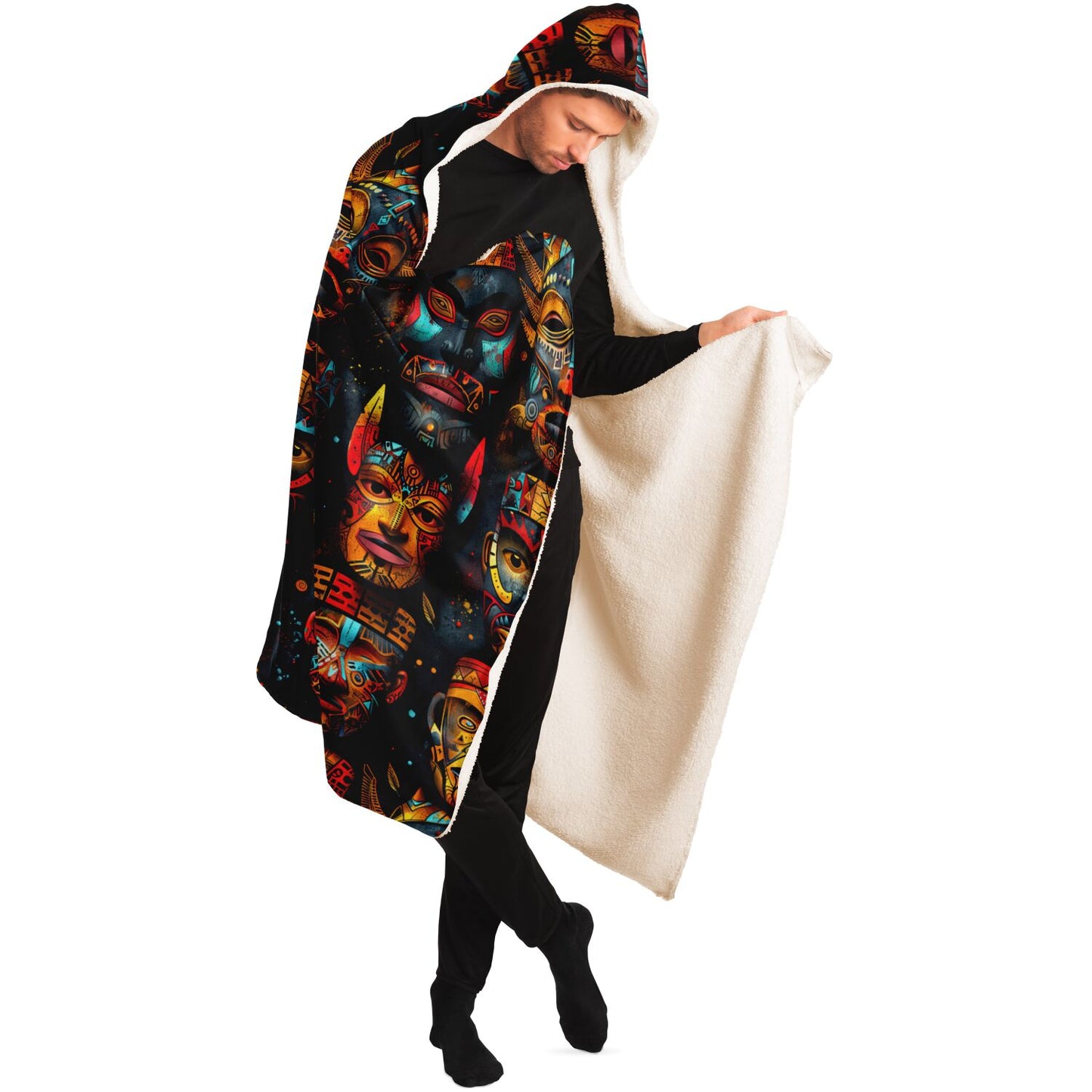 Mystic Tribal Mask Hooded Blanket