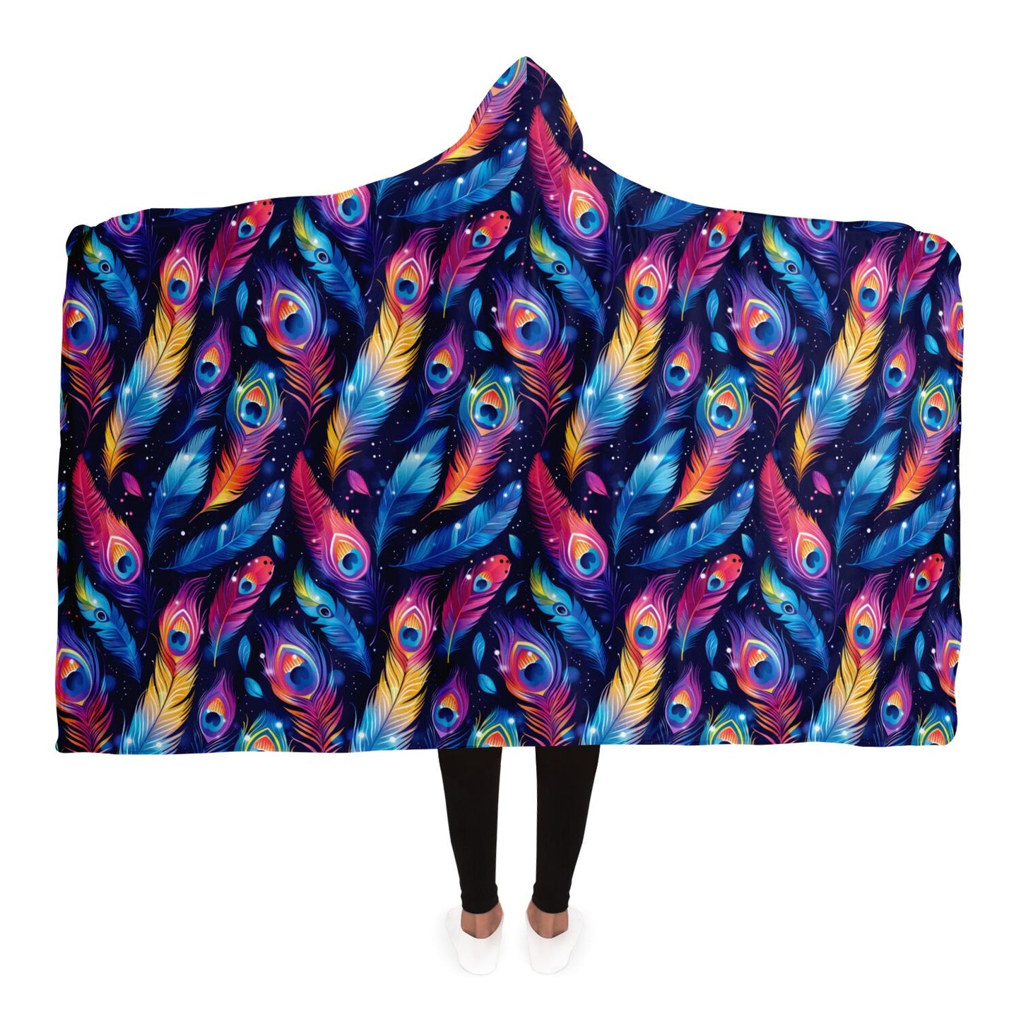 Cosy Peacock Feather Hooded Blanket