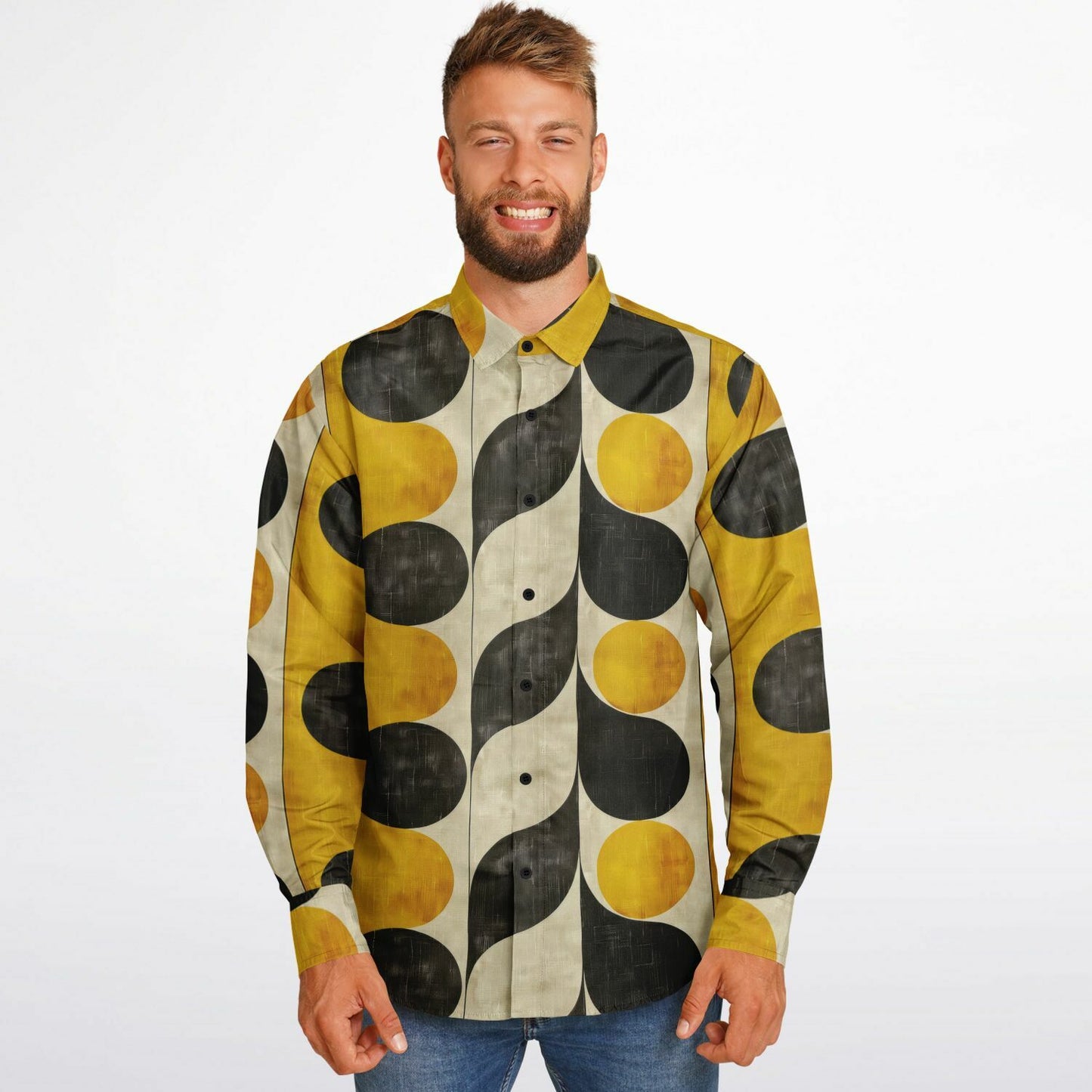 Retro Circles Long Sleeve Button Down Shirt