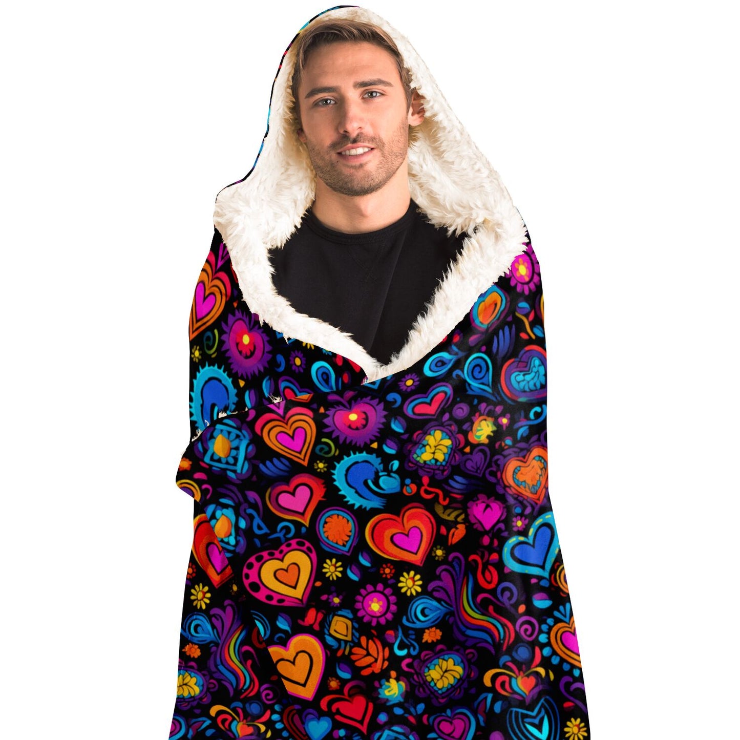 Psychedelic Hearts Hooded Blanket