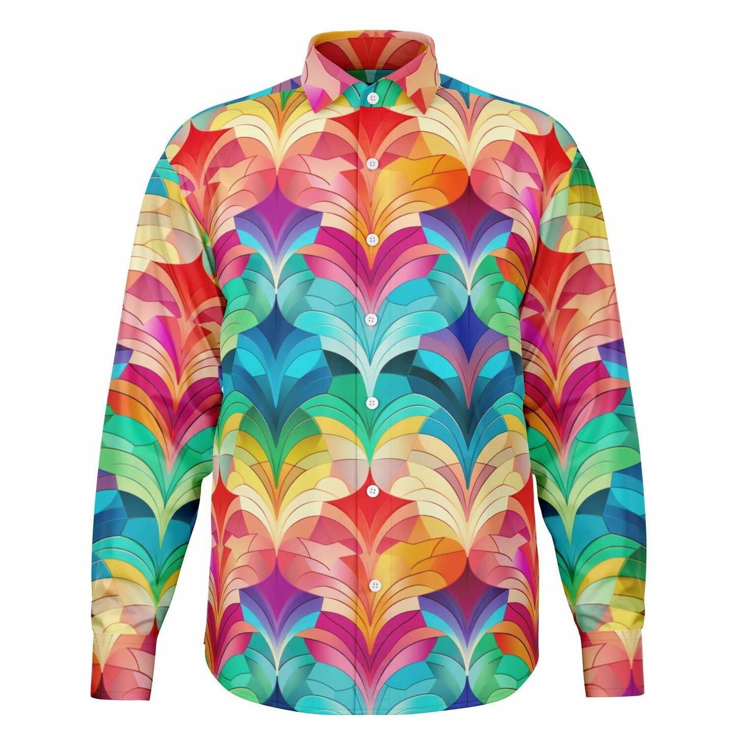 Retro Rainbow Feather Long Sleeve Button Down Shirt