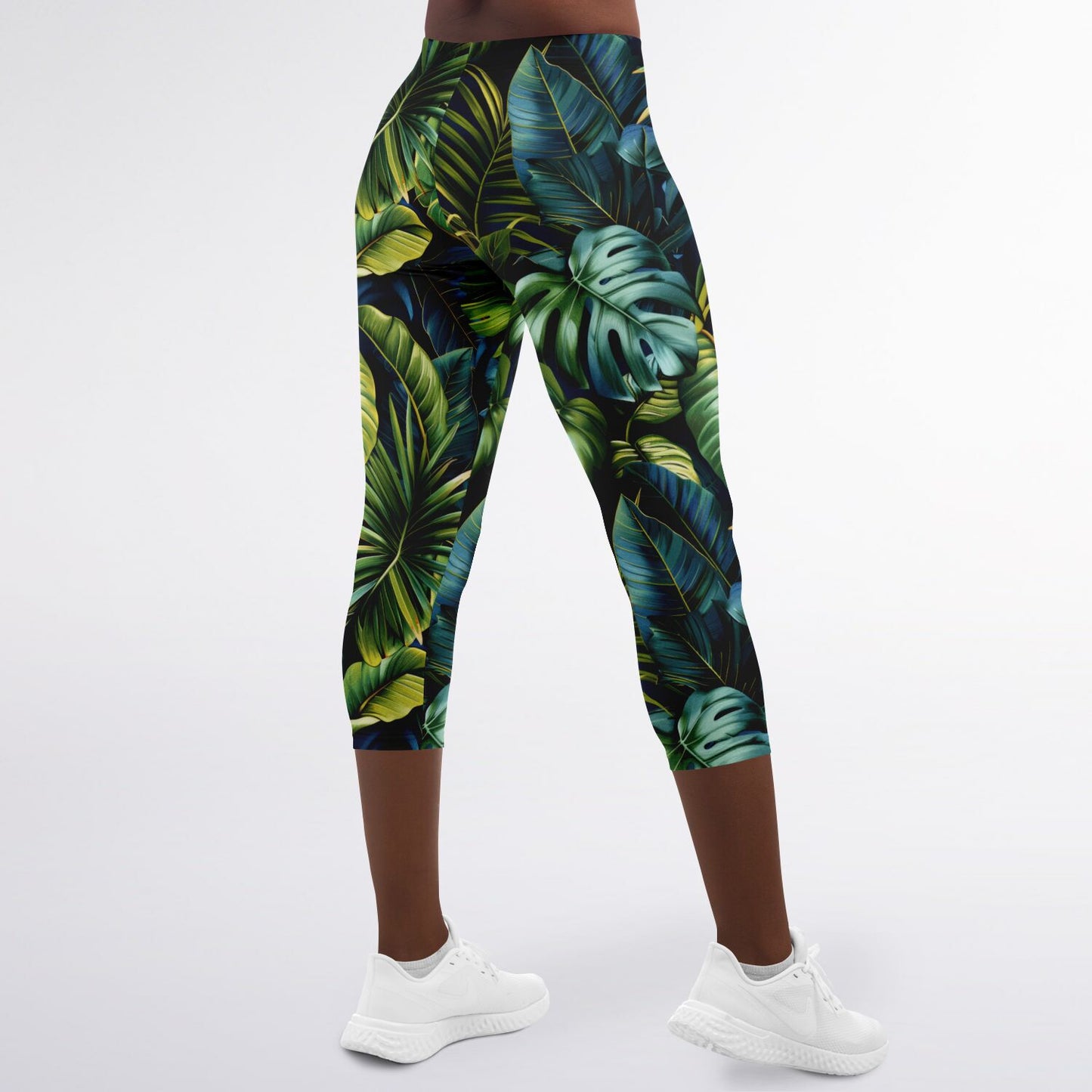 Tropical Paradise High-Waisted Capri Leggings for Nature-Inspired Activewear - AOP