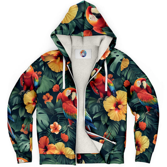 Tropical Parrot Microfleece Zip hoodie - AOP