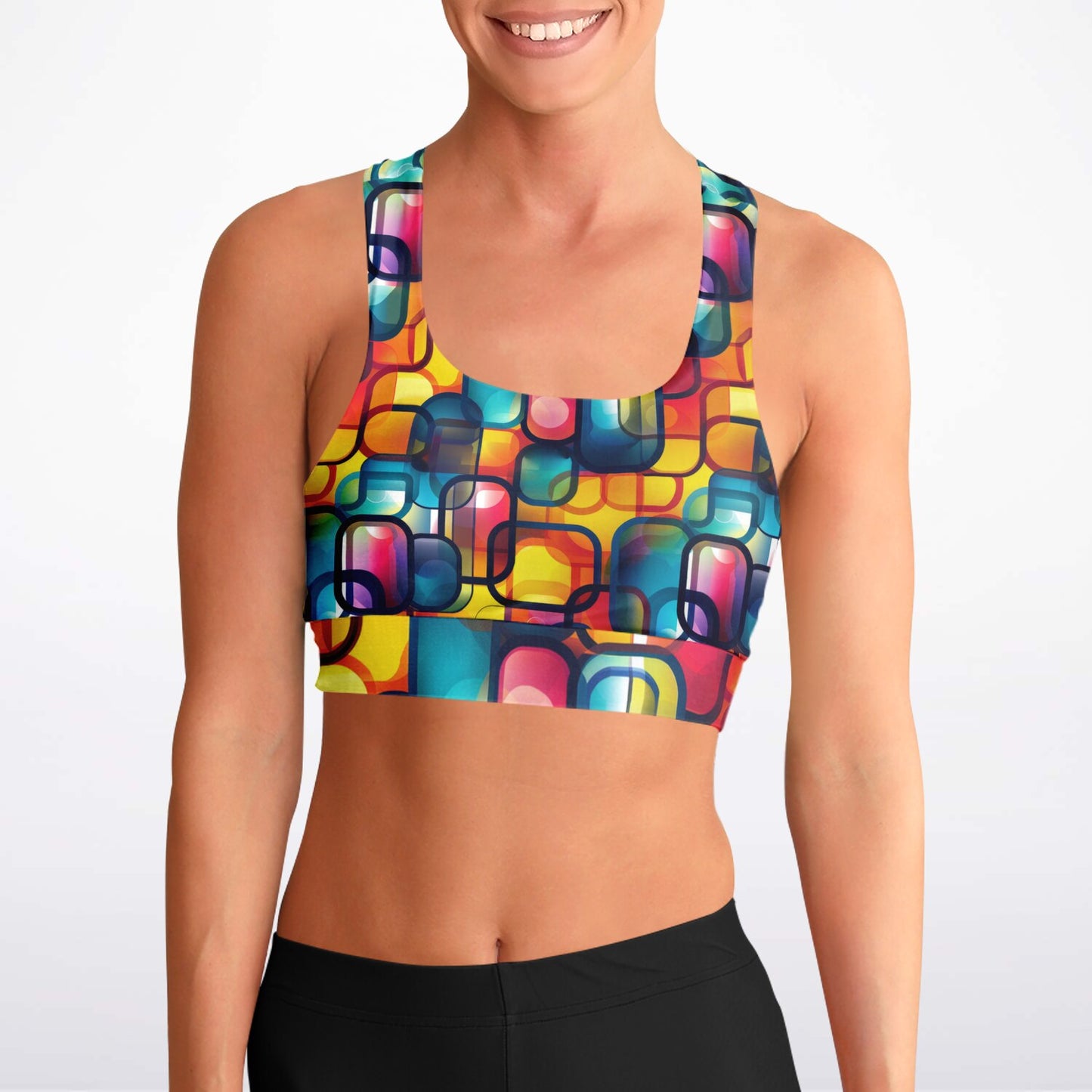 Vibrant Geometric Bliss Padded Sports Bra