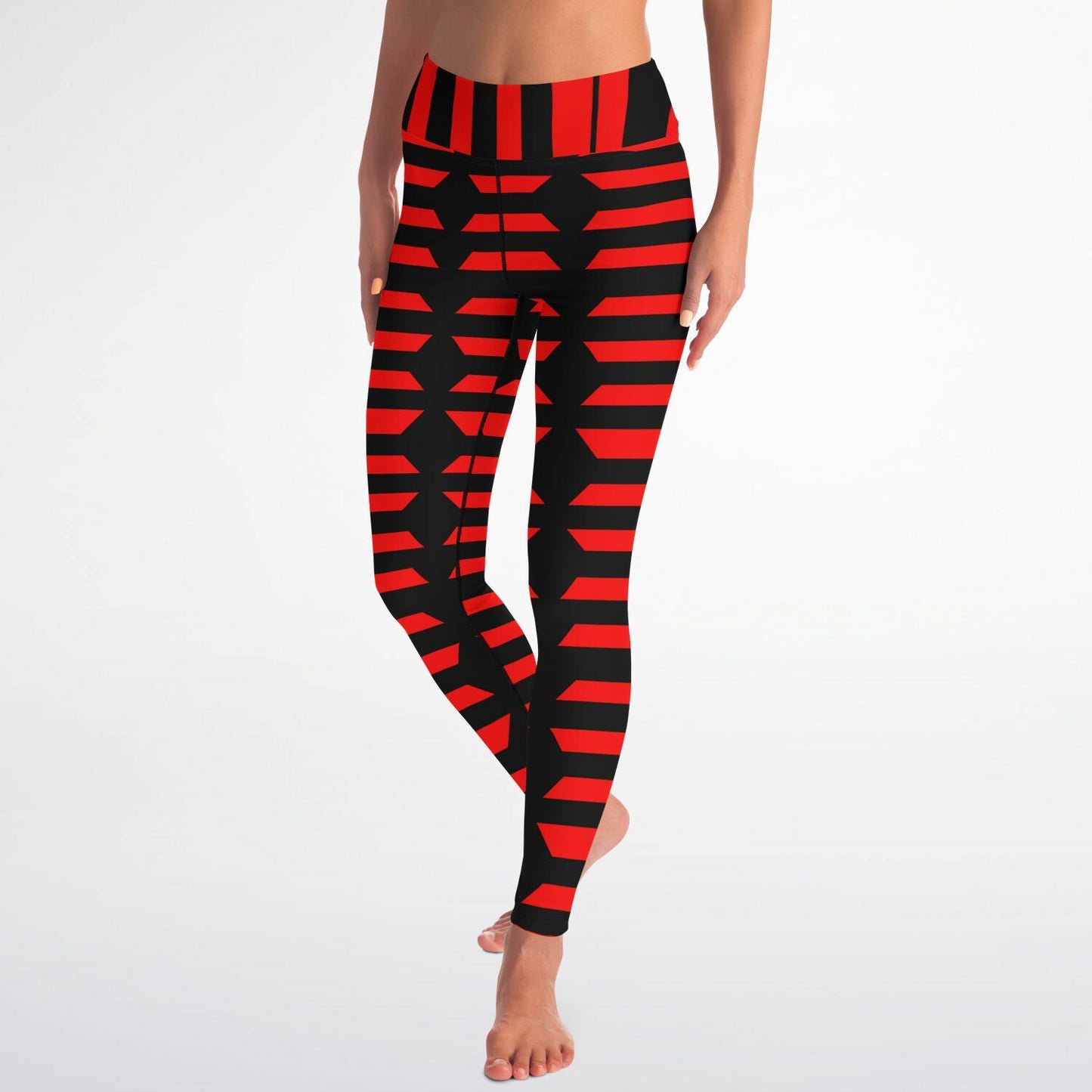 Red and Black Geometric Yoga Leggings - AOP