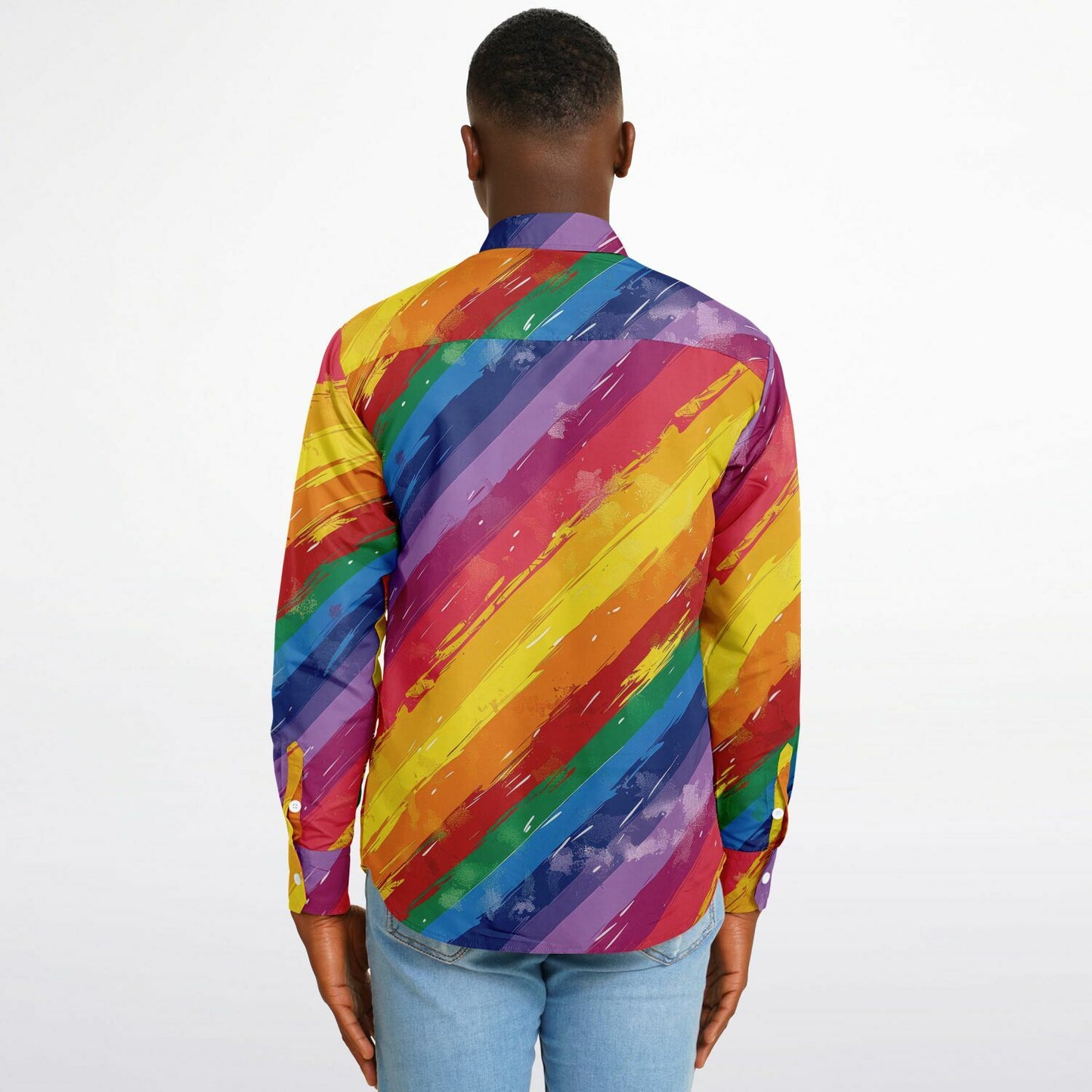 Vibrant Rainbow Stripes Long Sleeve Button Down Shirt