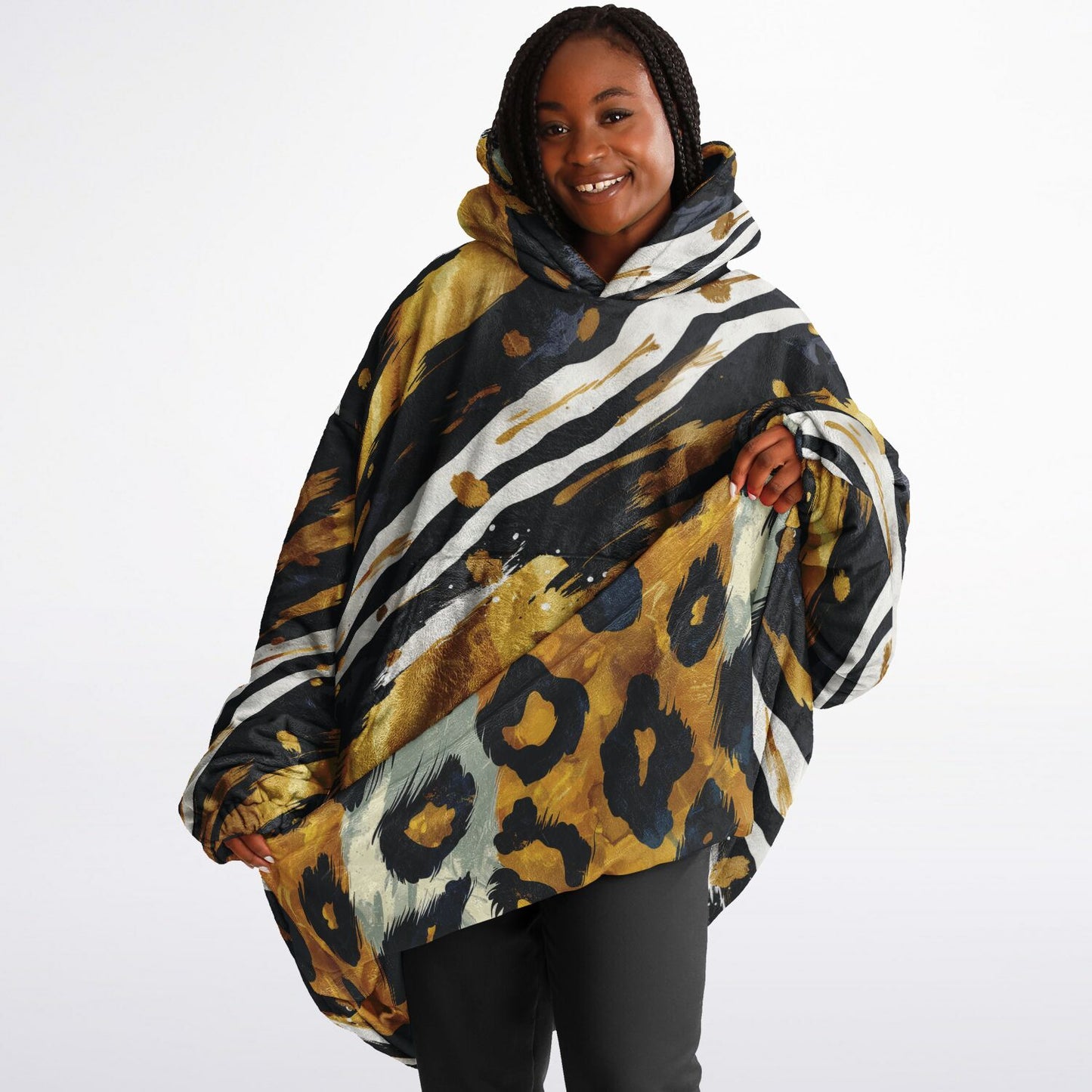 Reversible Snug Hoodie - Wild Animal Print Design - AOP