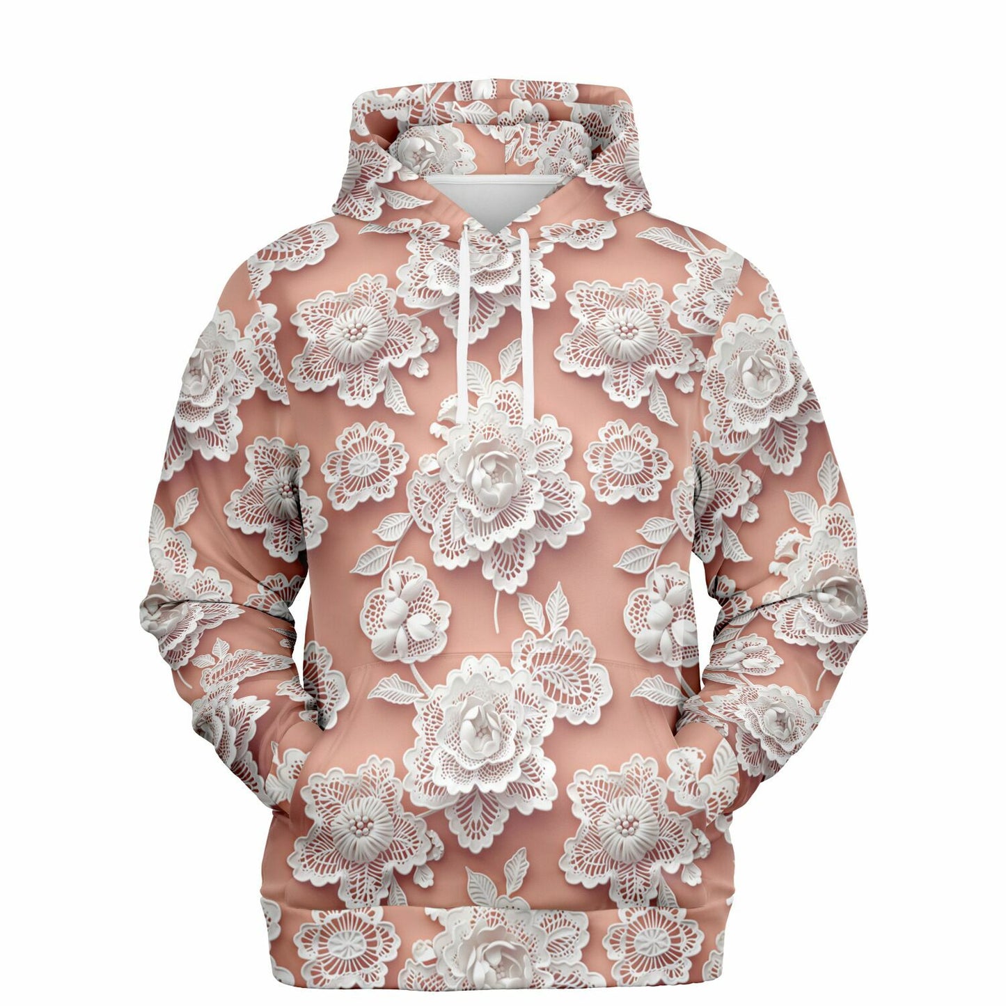 Lace Floral Pullover Fashion Hoodie - AOP