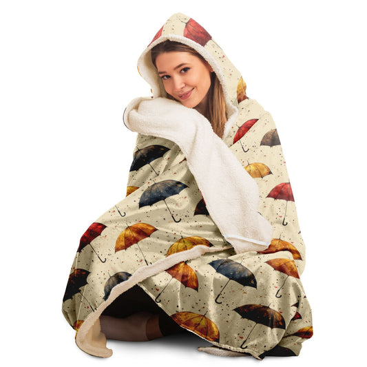 Vintage Umbrella Pattern Hooded Blanket