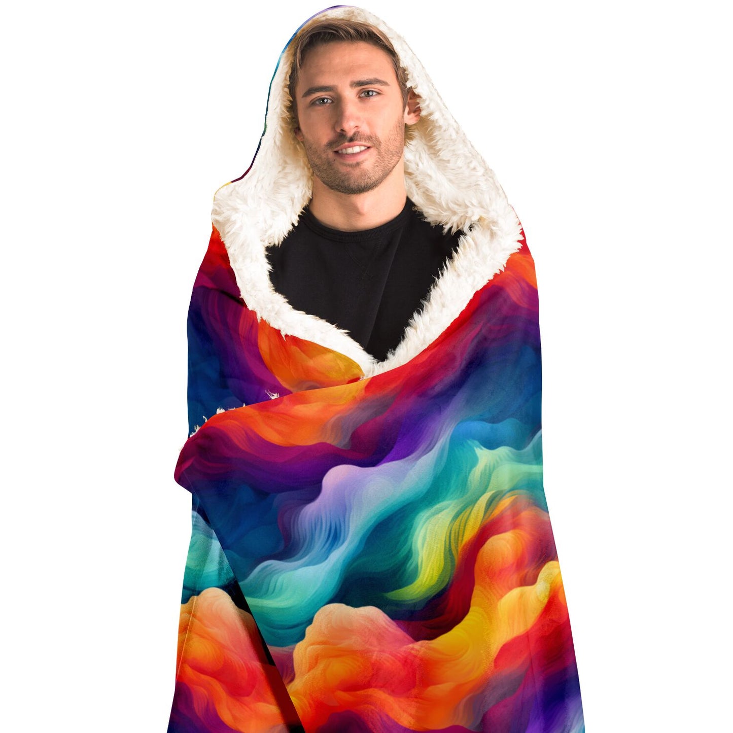 Radiant Rainbow Waves Hooded Blanket