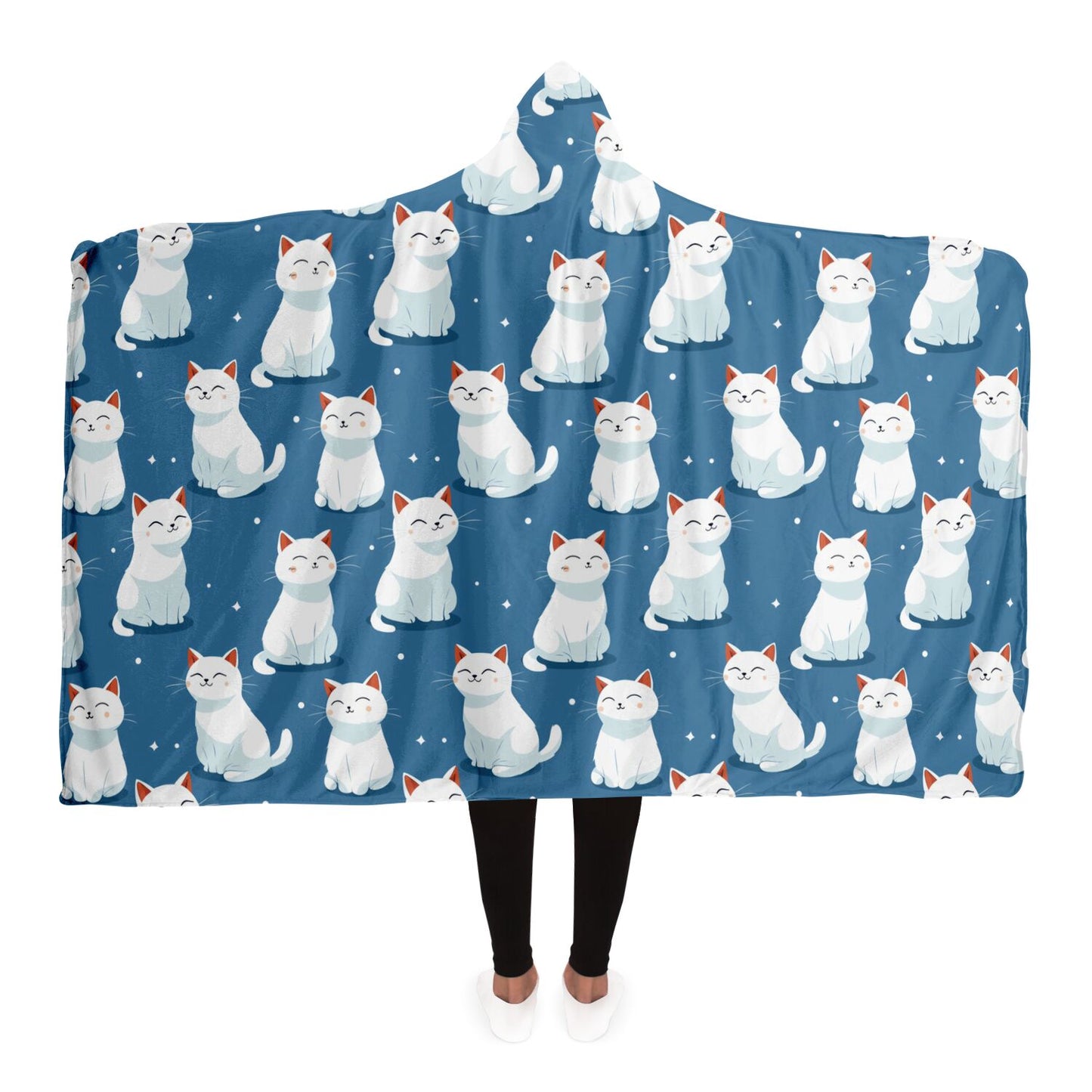 Adorable White Cats Hooded Blanket