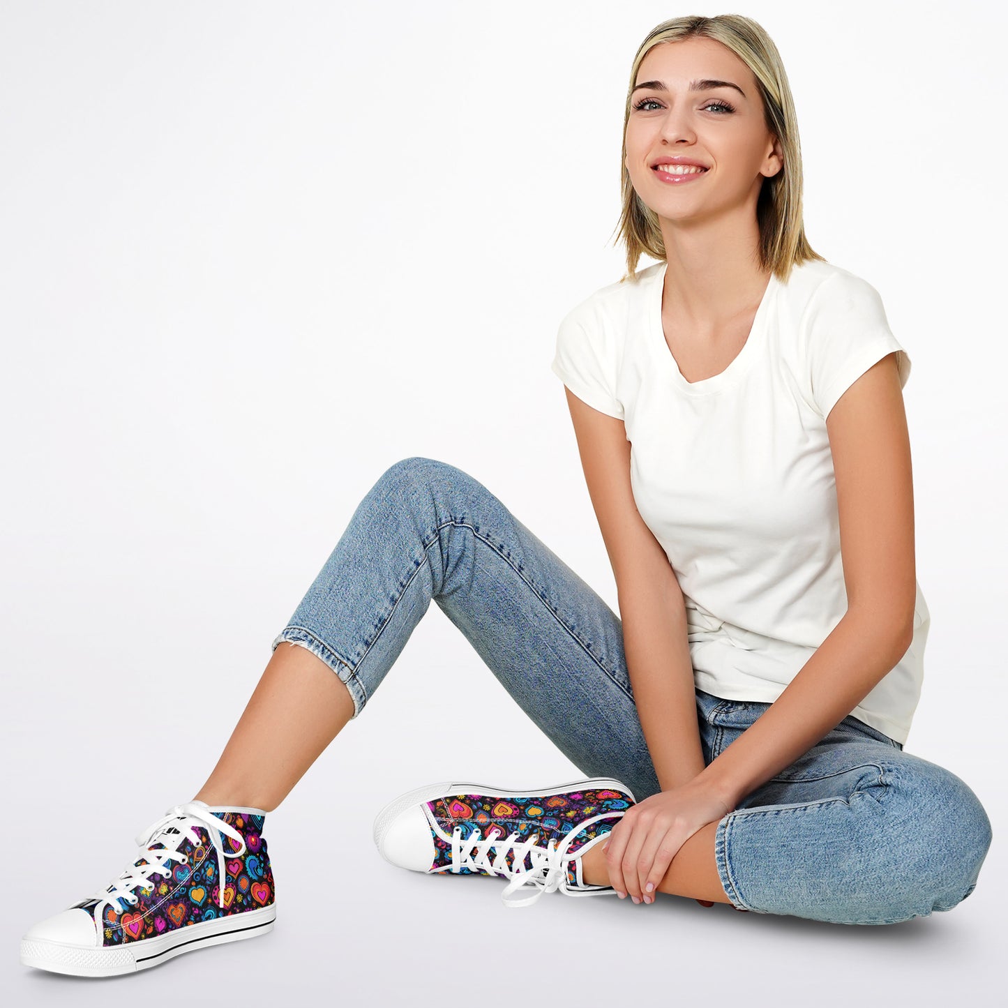 Urban Peak High-Top Shoes with Colorful Heart Pattern Design