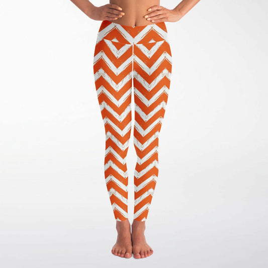 Retro Chevron High-Waisted Yoga Leggings for Bold and Stylish Practice - AOP