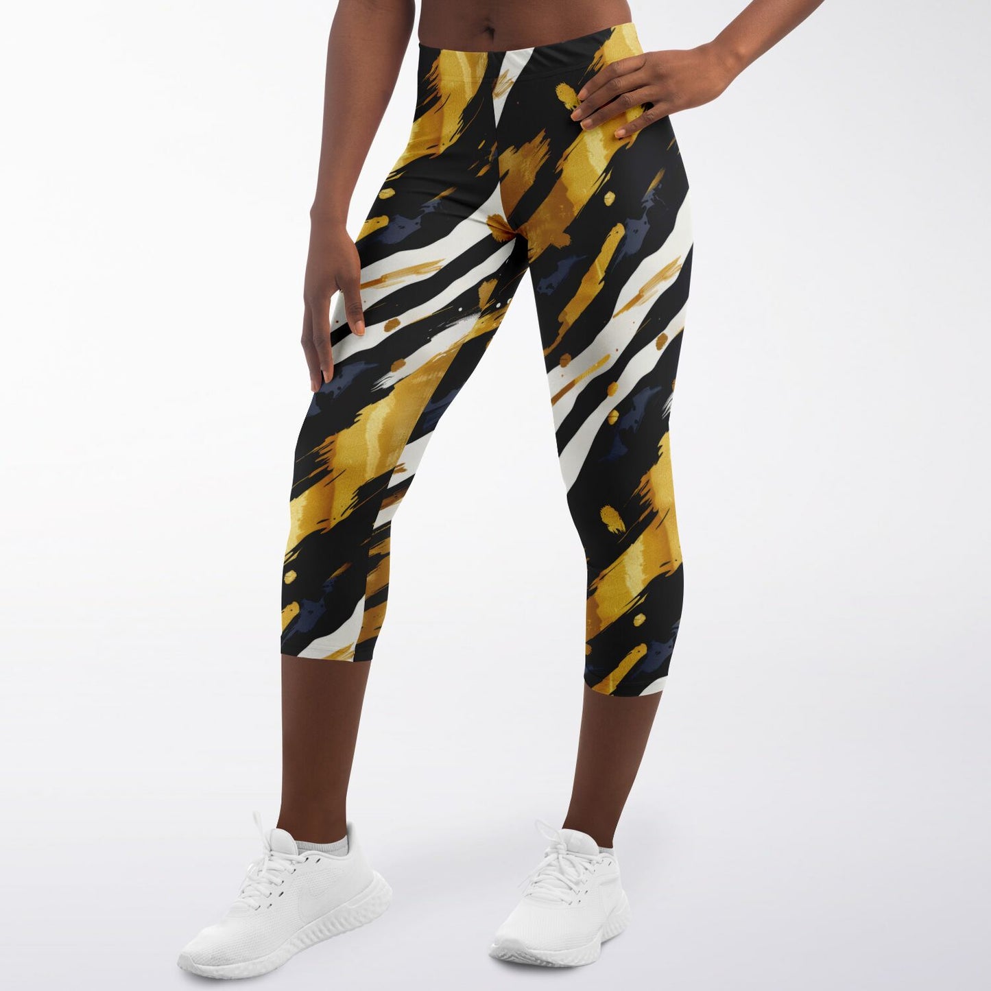 Vibrant Striped High-Waisted Capri Leggings for Active Women - AOP