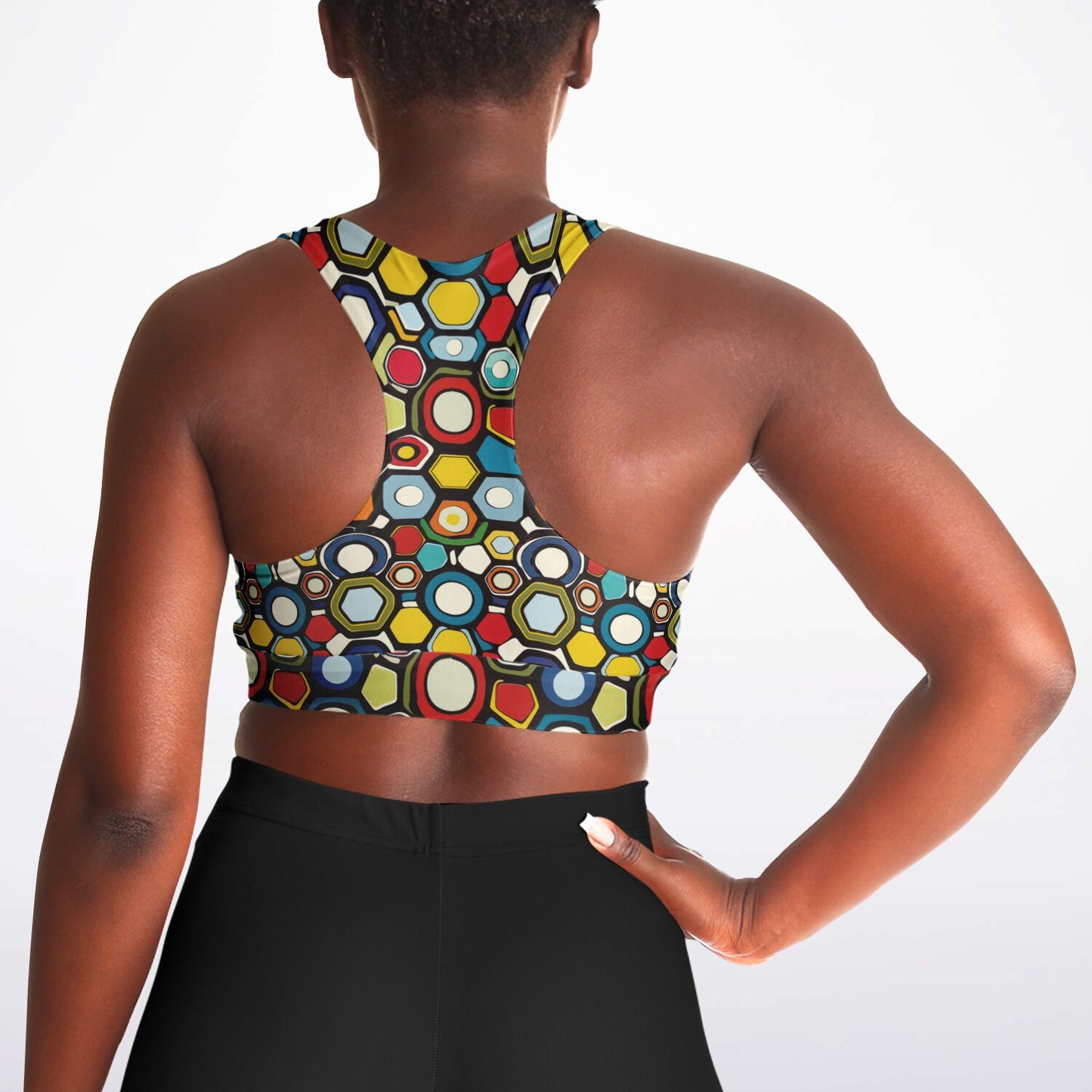 Vibrant Hexagonal Pattern Sports Bra