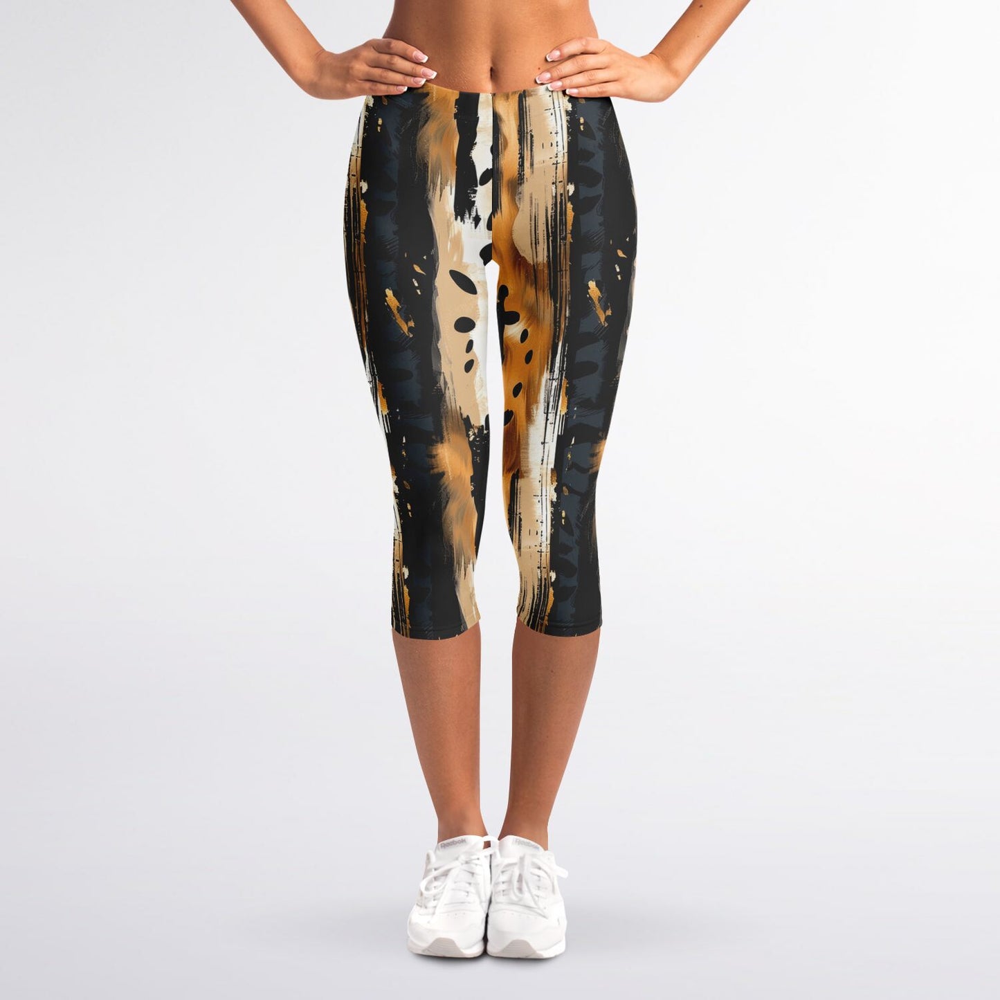 Bold and Dynamic Animal Print High-Waisted Capri Leggings for Active Lifestyle - AOP