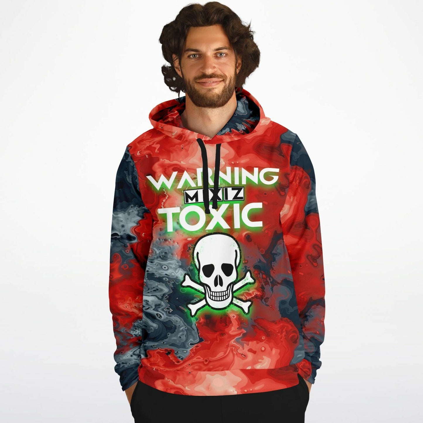 "Bold 'Warning MIXIZ Toxic' - Eye-Catching Graphic Design for Edgy Style Pullover Fashion Hoodie - AOP