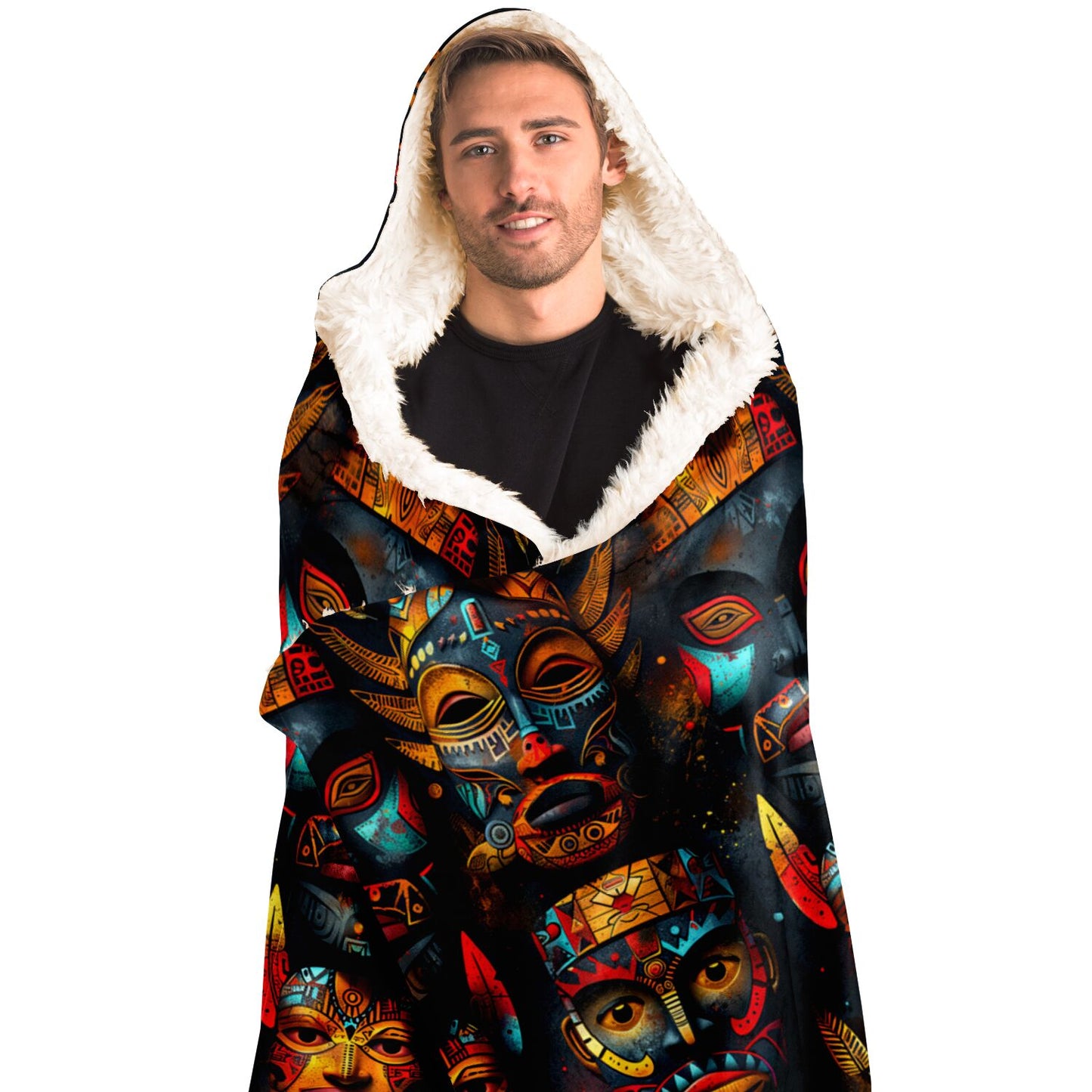 Mystic Tribal Mask Hooded Blanket