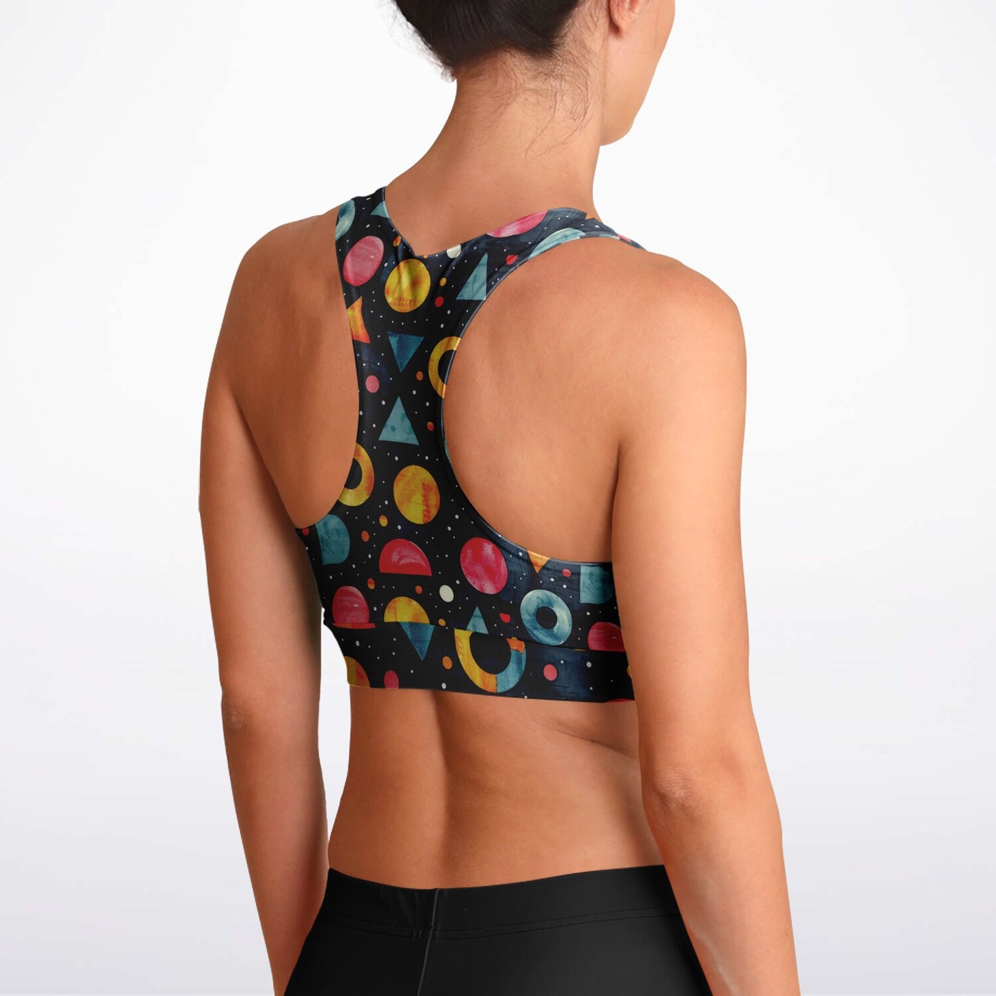 Retro Geometric Pattern Sports Bra