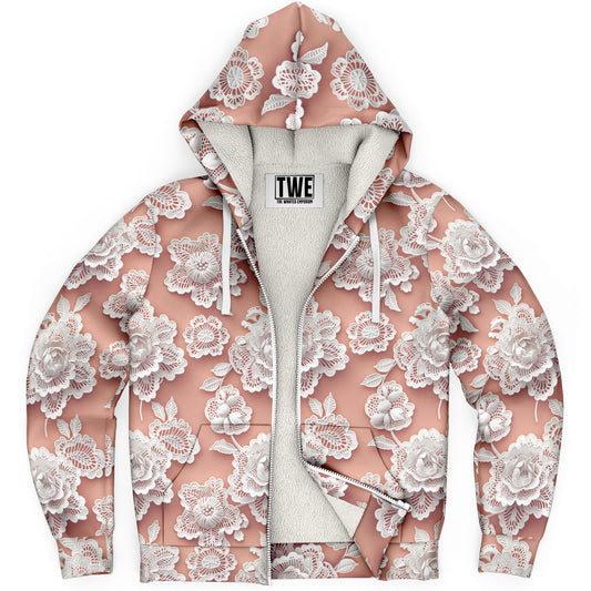 Lace Floral Microfleece Zip hoodie - AOP