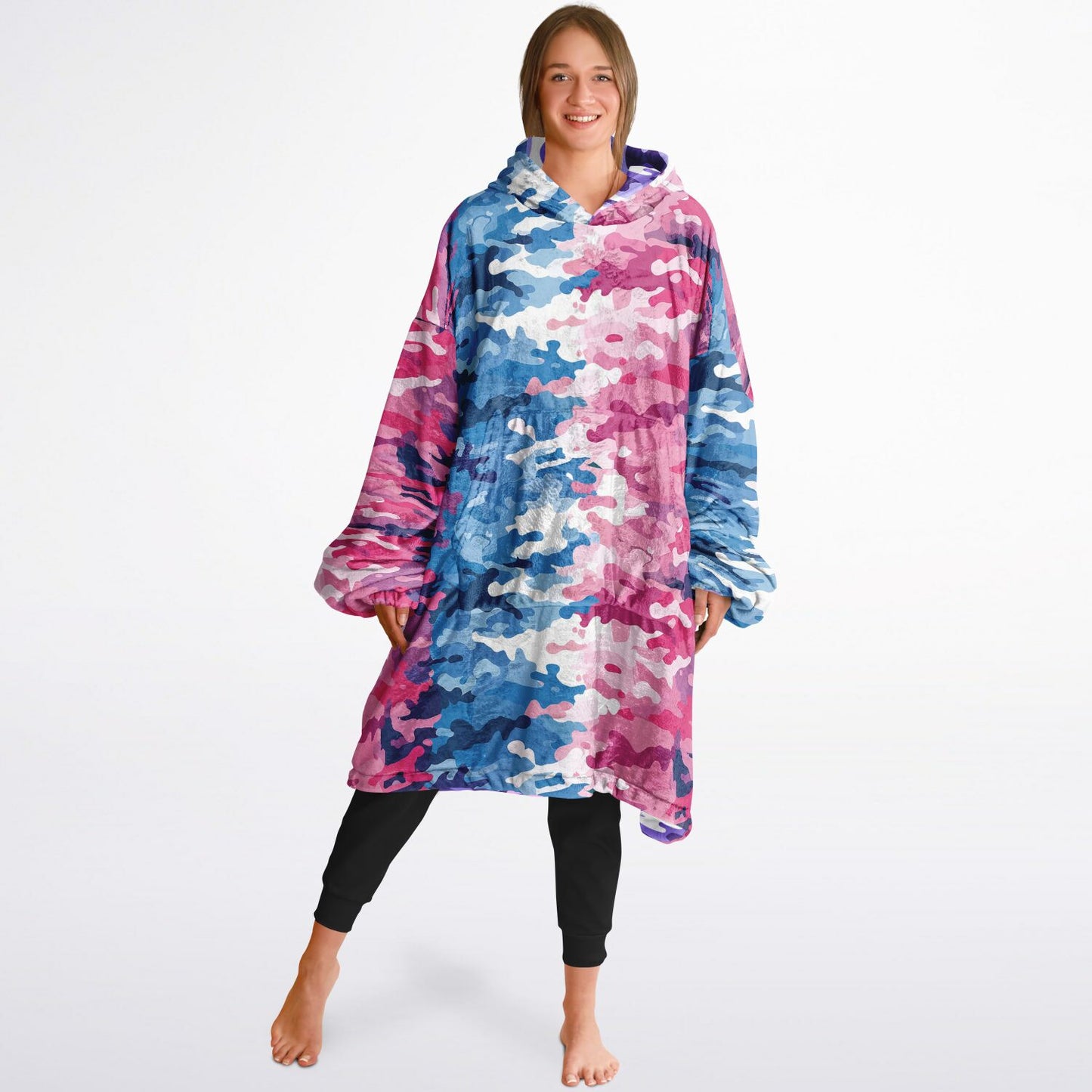 Reversible Snug Hoodie - Purple and Pink Camo Designs - AOP