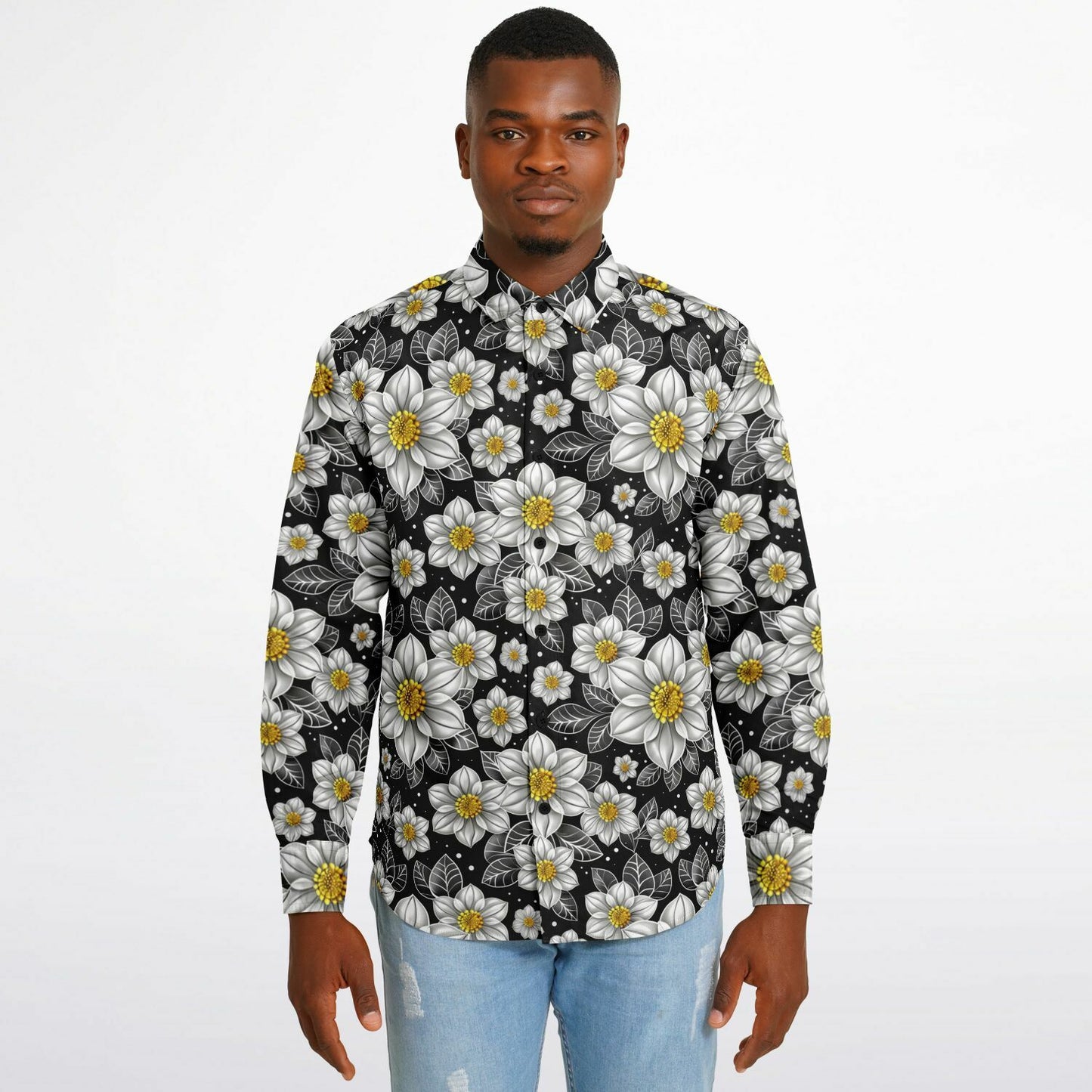 Floral Elegance Long Sleeve Button Down Shirt