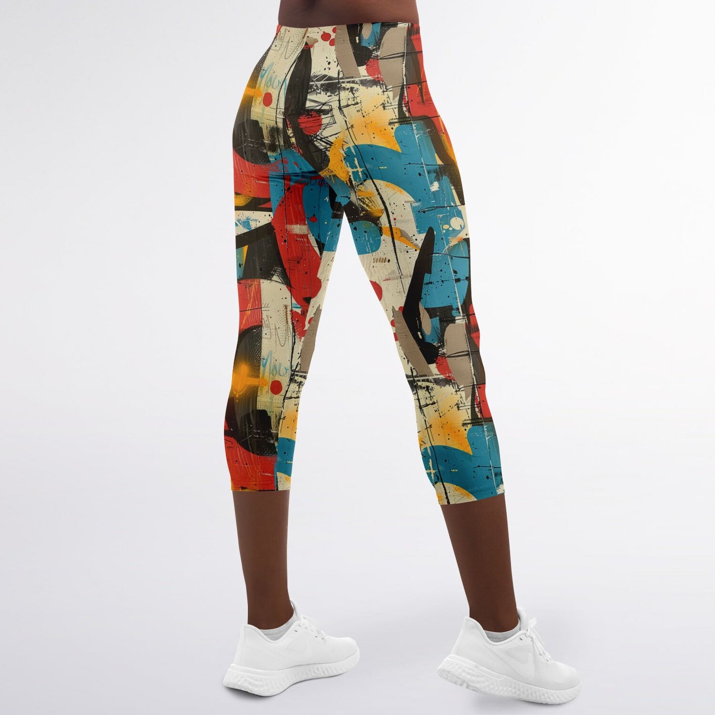 Abstract Art High-Waisted Capri Leggings for Creative Fitness Enthusiasts - AOP