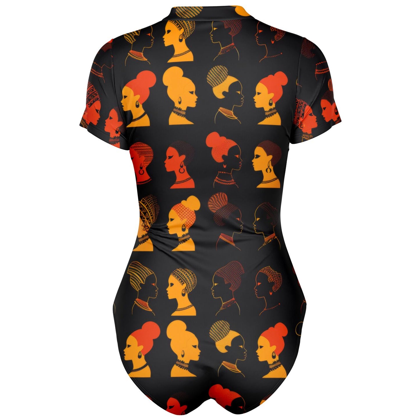 African Silhouette Pattern Women's Short-Sleeve Swimsuit - AOP