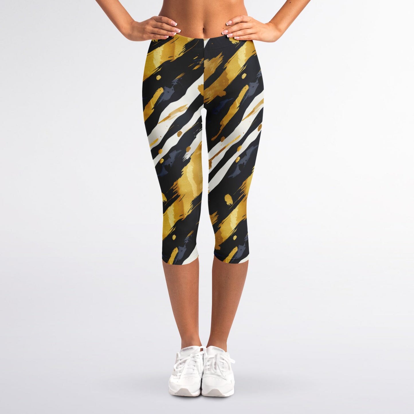 Vibrant Striped High-Waisted Capri Leggings for Active Women - AOP