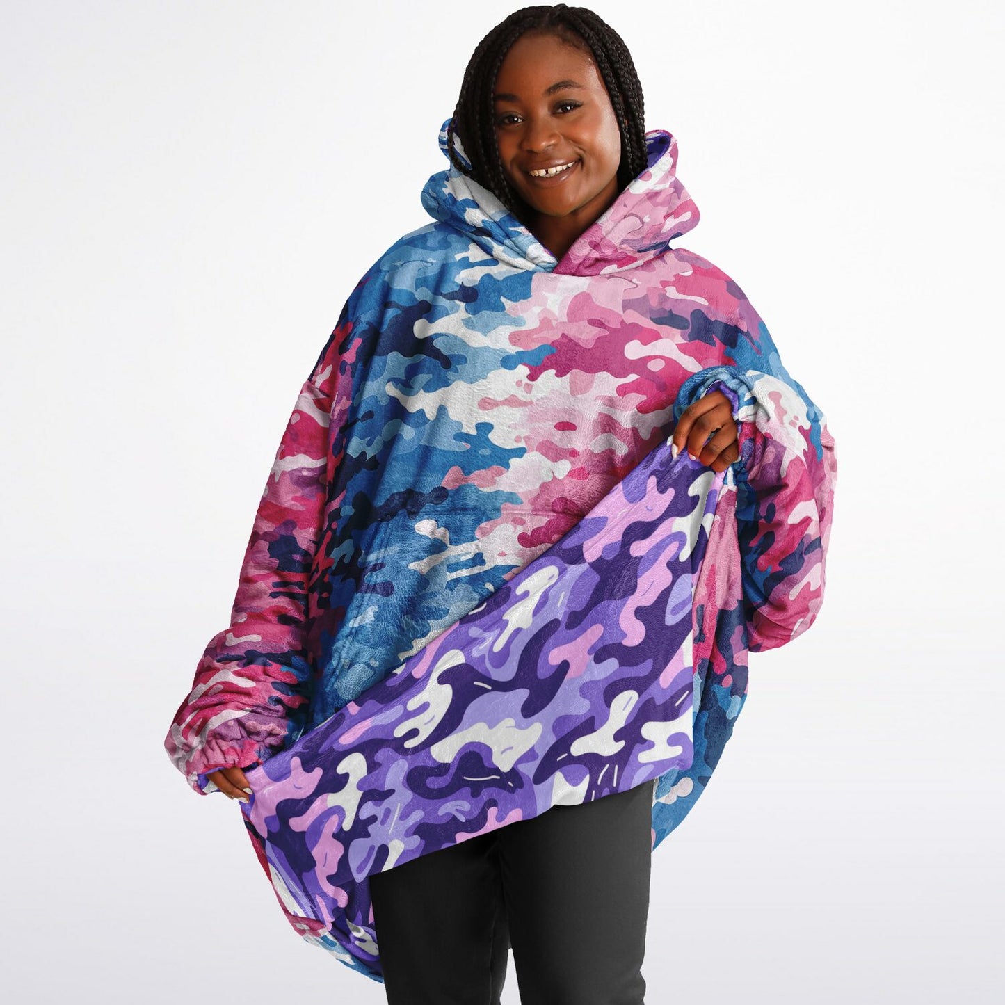 Reversible Snug Hoodie - Purple and Pink Camo Designs - AOP