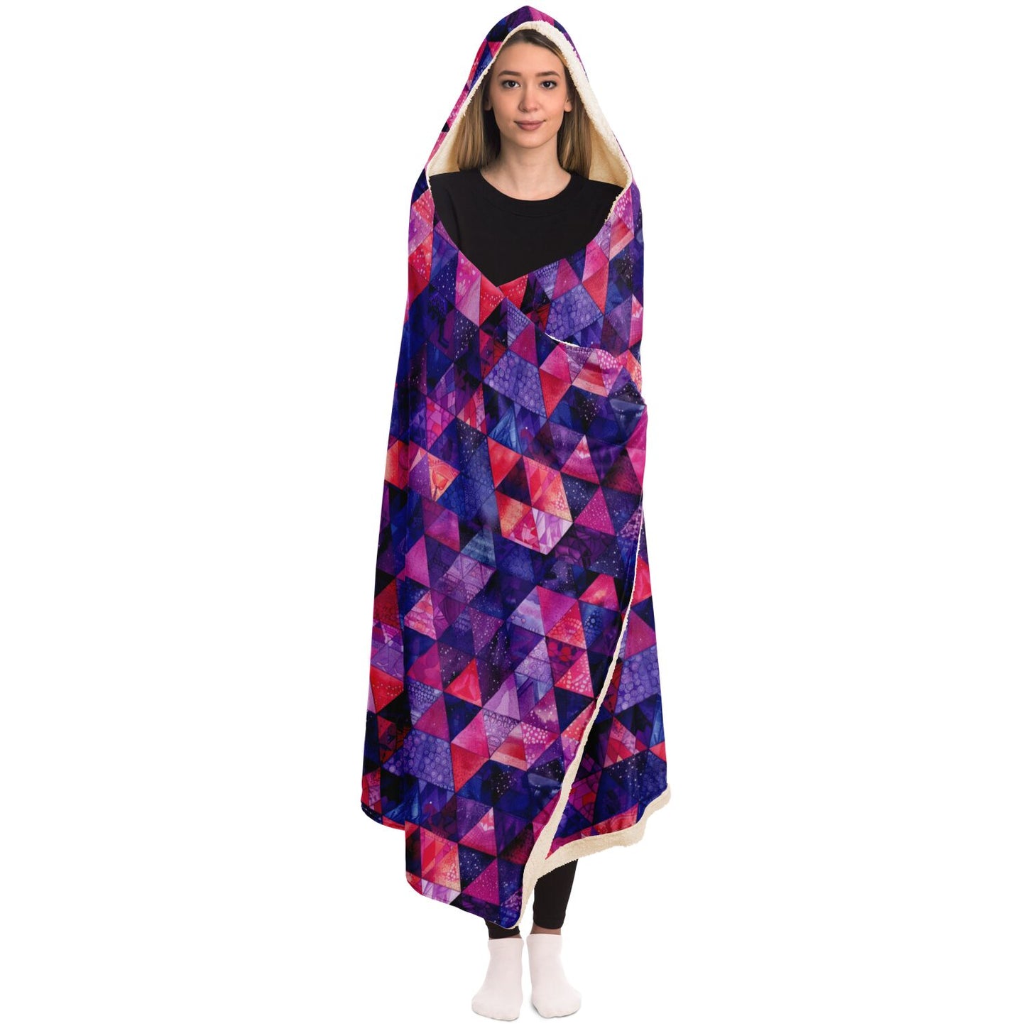 Vibrant Geometric Pattern Hooded Blanket