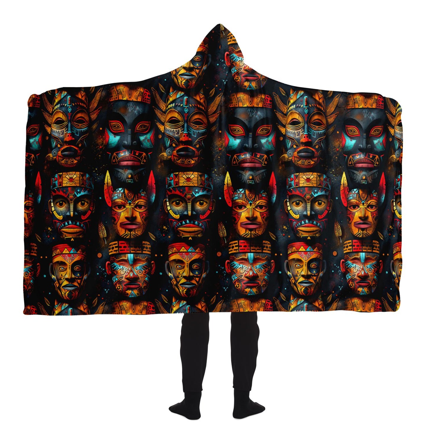 Mystic Tribal Mask Hooded Blanket