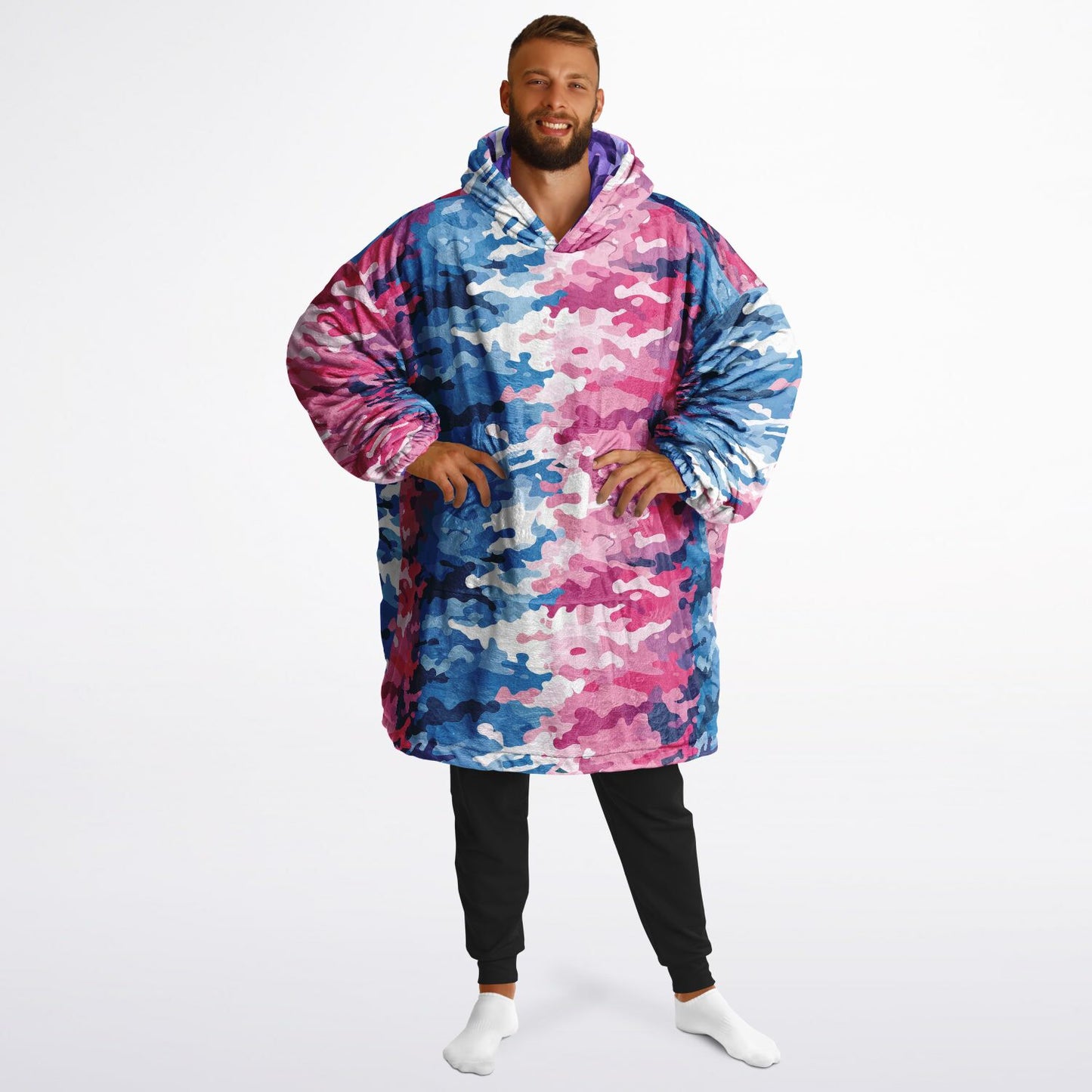 Reversible Snug Hoodie - Purple and Pink Camo Designs - AOP