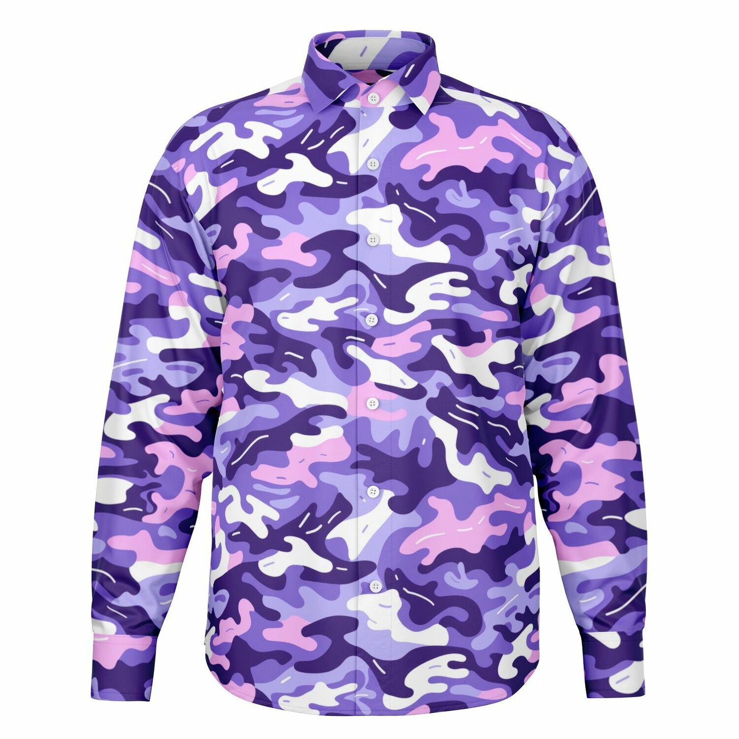 Bold Purple Camo Long Sleeve Button Down Shirt