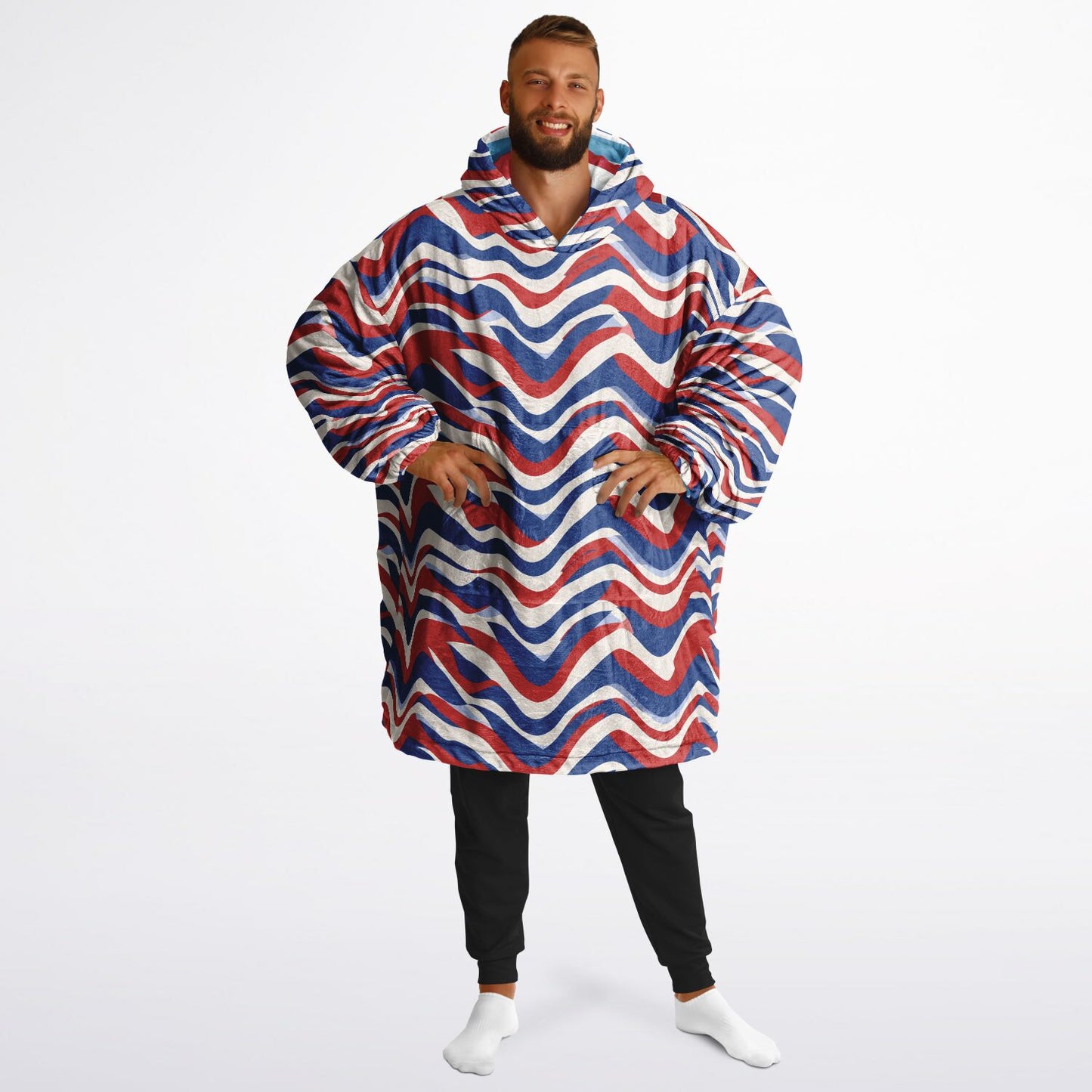 Reversible Snug Hoodie - Retro Waves and Bold Stripes Designs - AOP