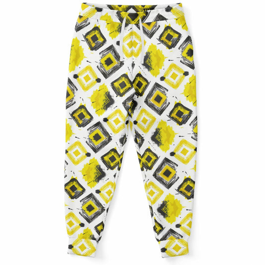 Geometric Yellow And Black Splash Joggers - AOP