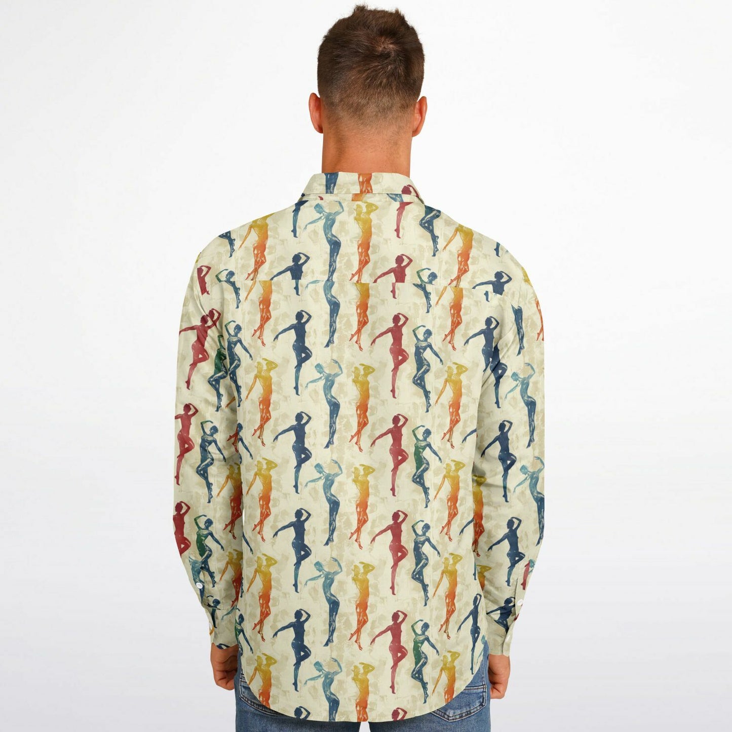 Colorful Silhouette Dance Long Sleeve Button Down Shirt