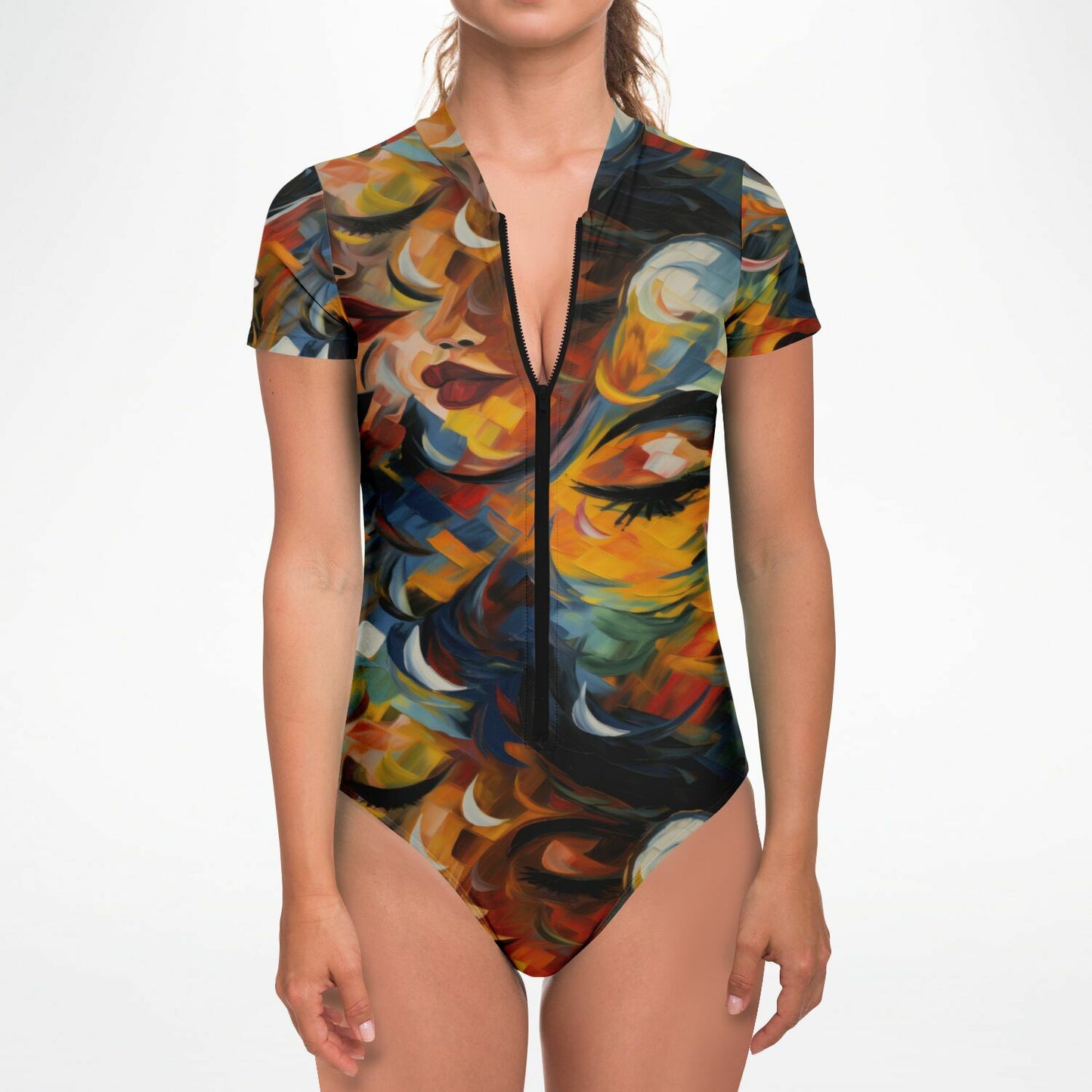 Abstract Art Expression Bodysuit: A Canvas of Vibrancy and Comfort - AOP