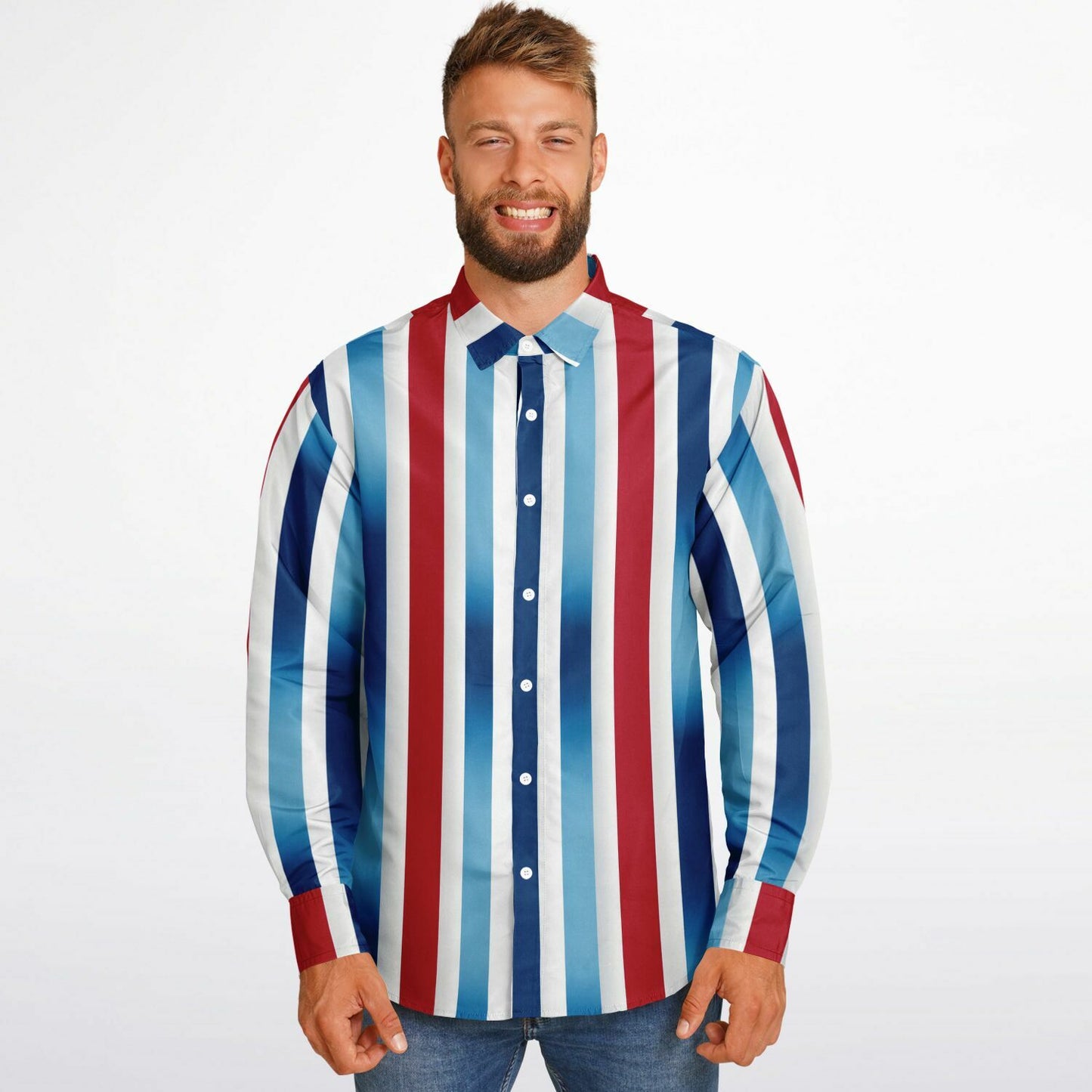 Patriotic Stripes Long Sleeve Button Down Shirt