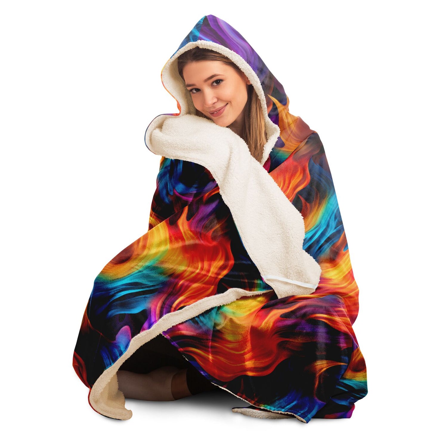 Fiery Waves Hooded Blanket