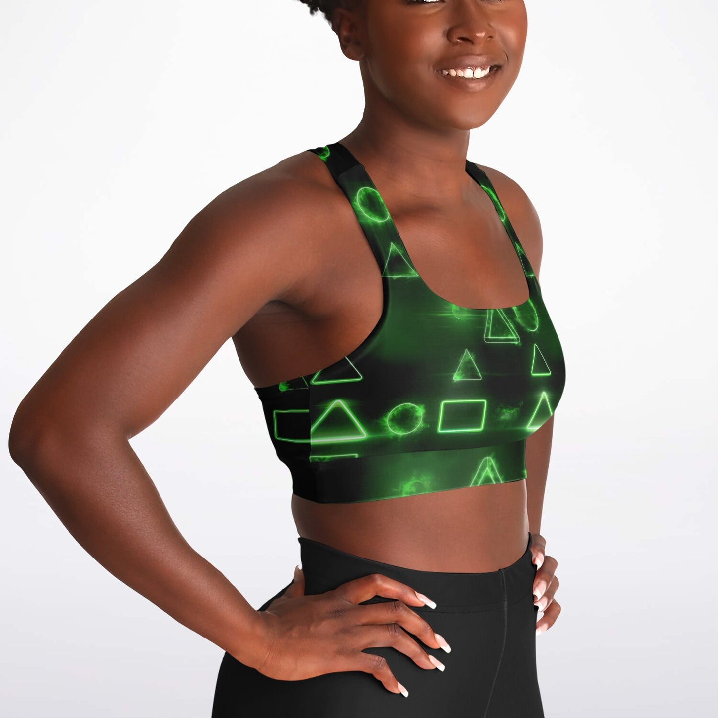 Neon Geometric Glow Sports Bra