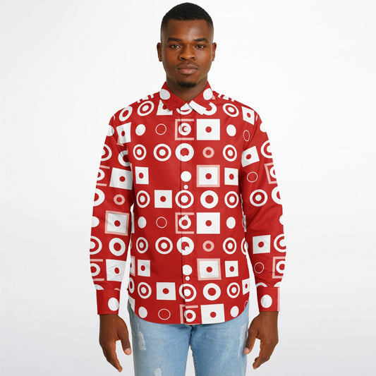 Bold Red Geometric Pattern Long Sleeve Button Down Shirt