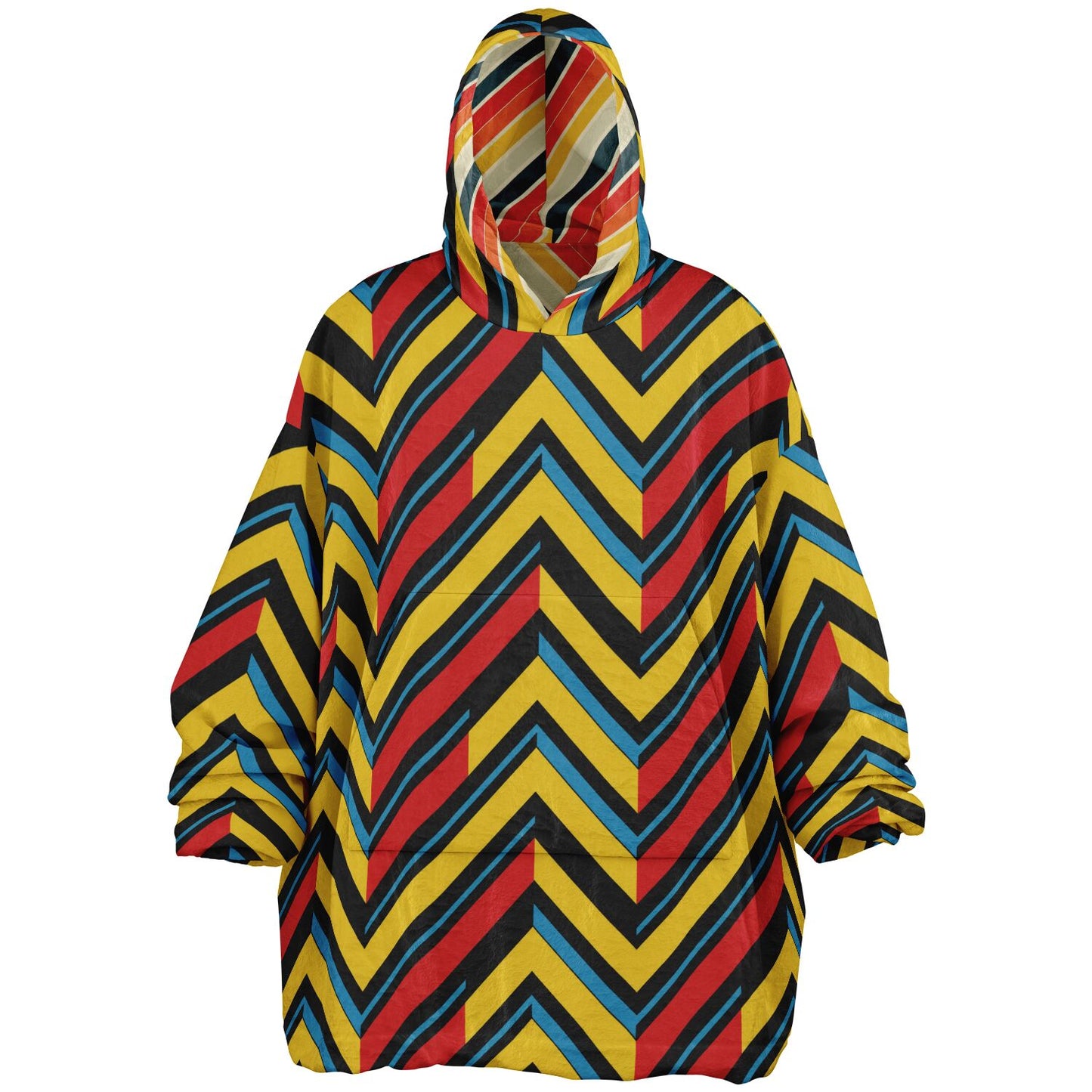 Reversible Snug Hoodie - Multicolor Stripes and Chevron Designs - AOP