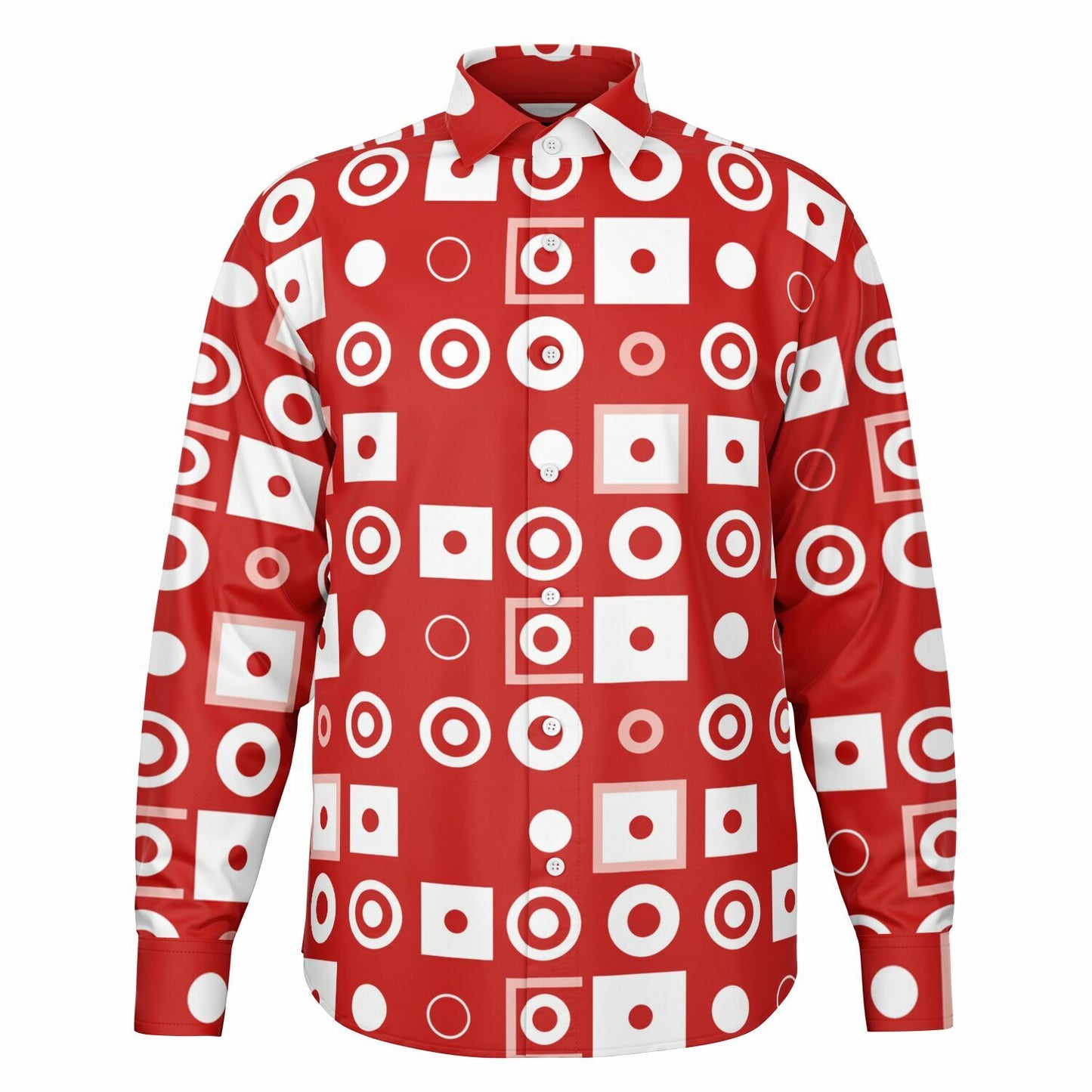 Bold Red Geometric Pattern Long Sleeve Button Down Shirt