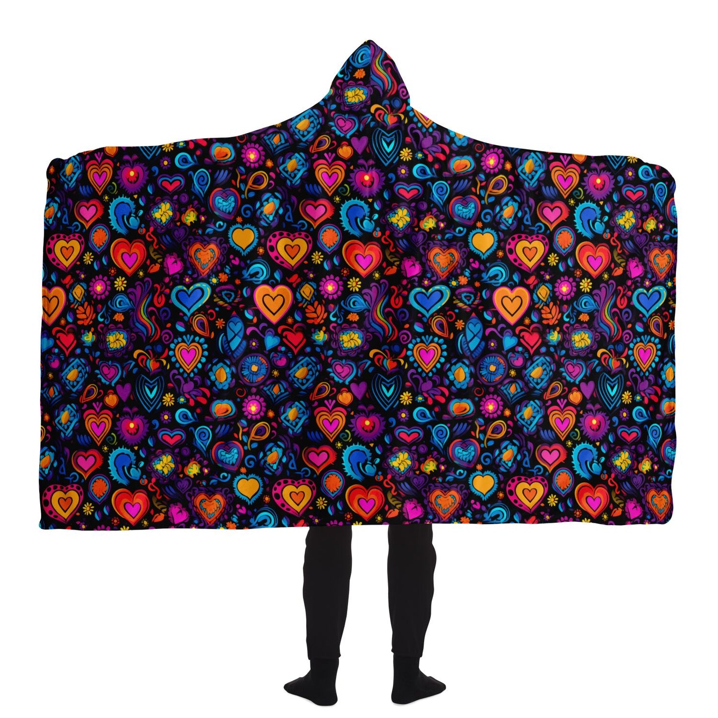 Psychedelic Hearts Hooded Blanket