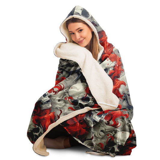 Flaming Skulls Hooded Blanket